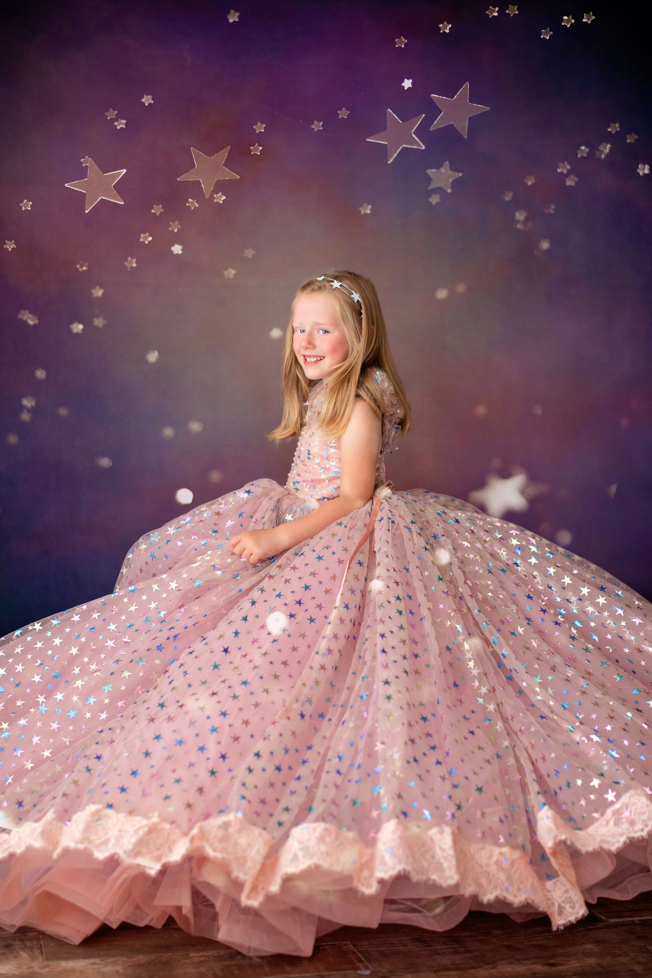Star Confetti couture dress styled for a birthday photo shoot