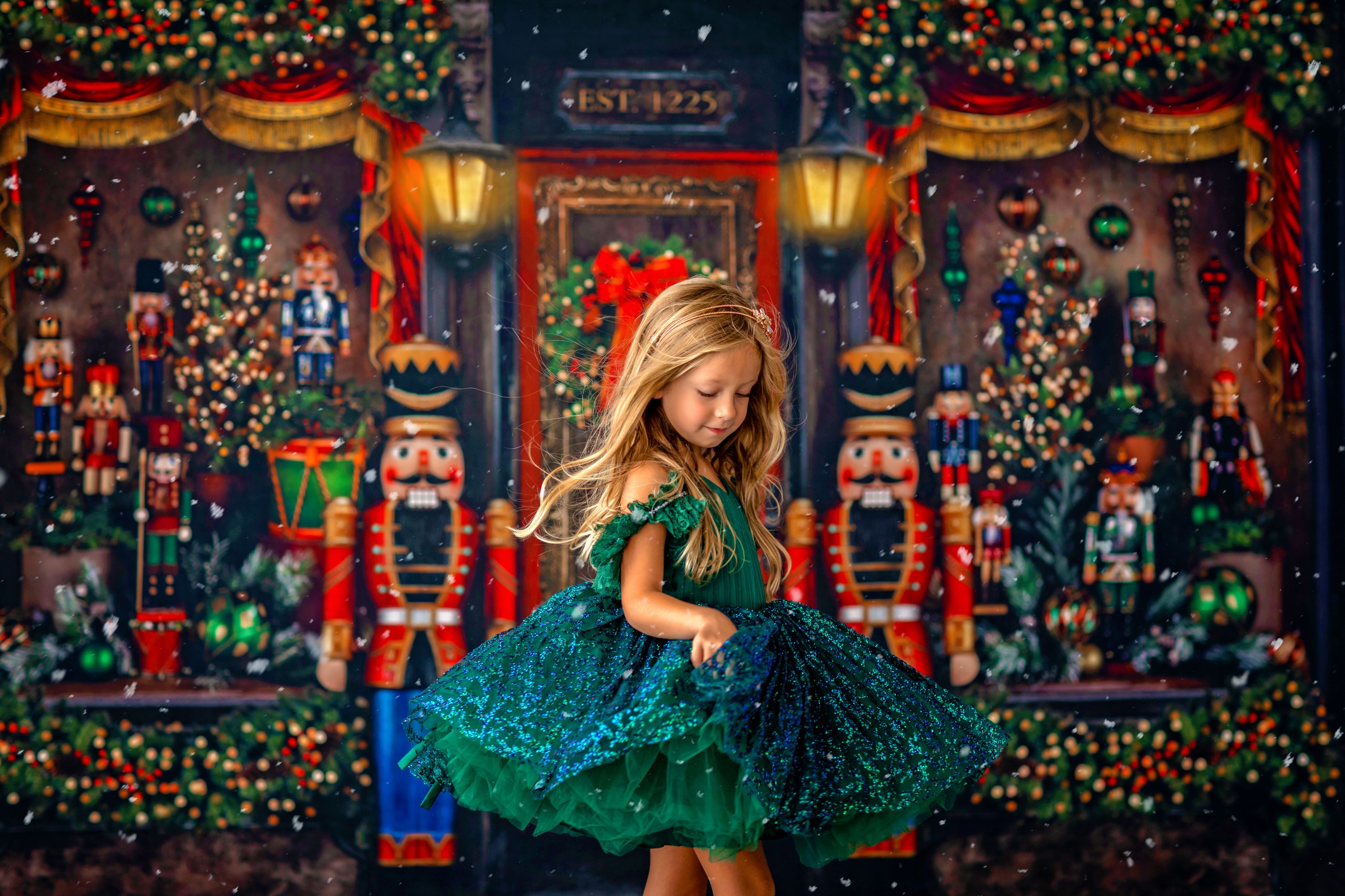 "Evergreen" Vintage Petal Length Dress Editorial Dress, Couture Gown, Special Occasion Dress