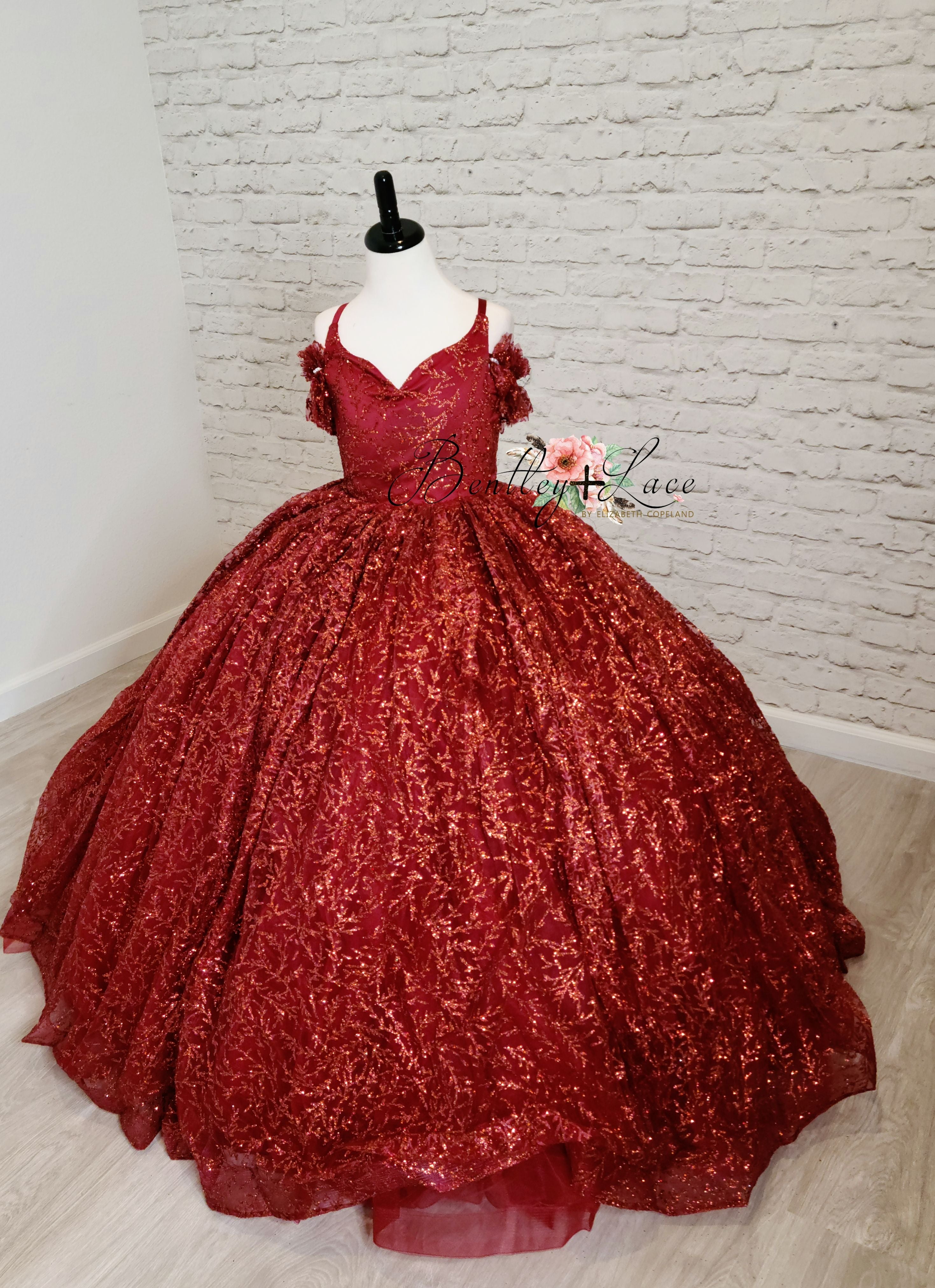 "Ruby Shimmer" -Floor Long - Editorial Dress, Couture Gown, Special Occasion Dress