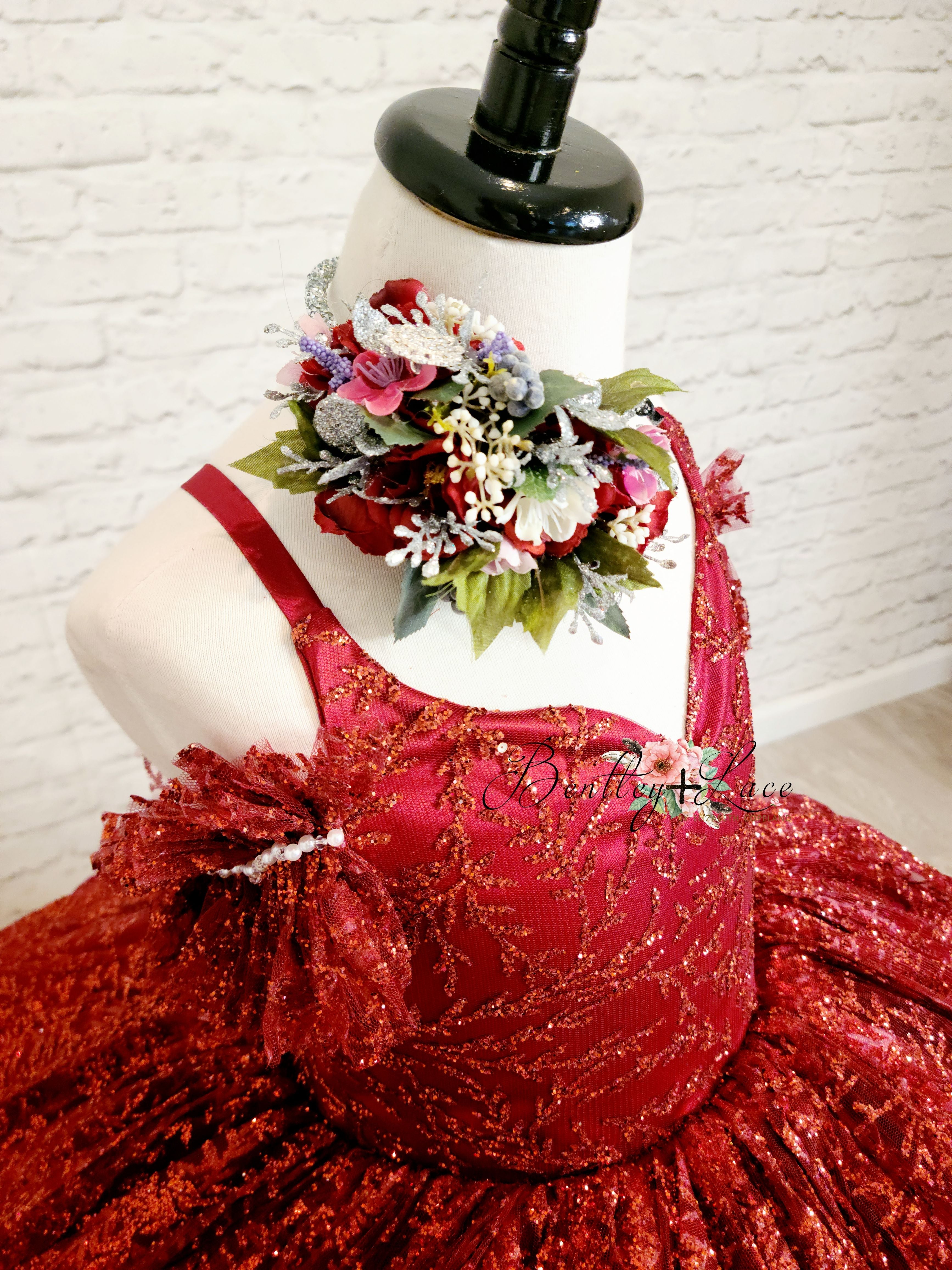 "Ruby Shimmer" -Floor Long - Editorial Dress, Couture Gown, Special Occasion Dress