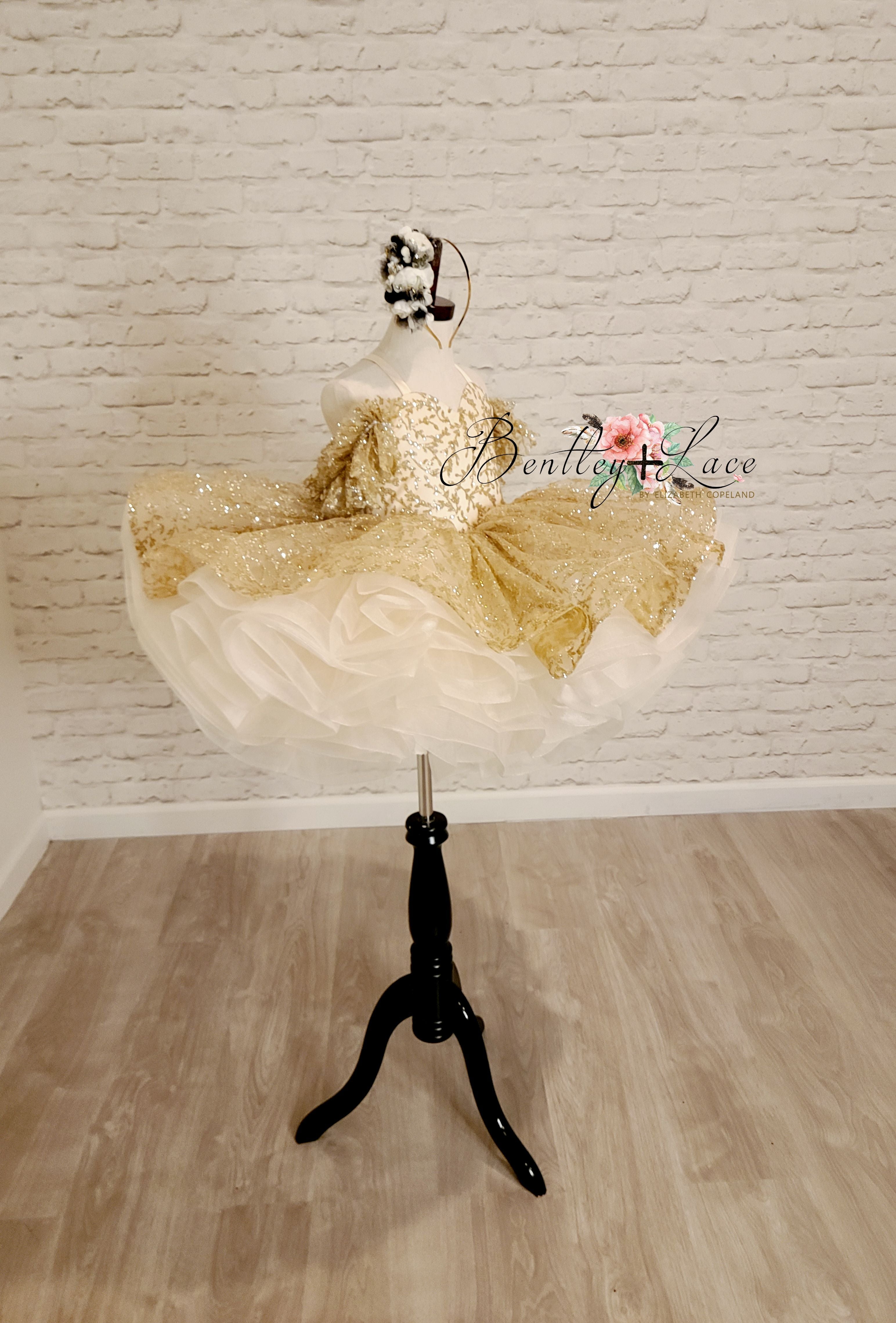 "Glimmering" Gold Leaf- Petal Length Dress Editorial Dress, Couture Gown, Special Occasion Dress