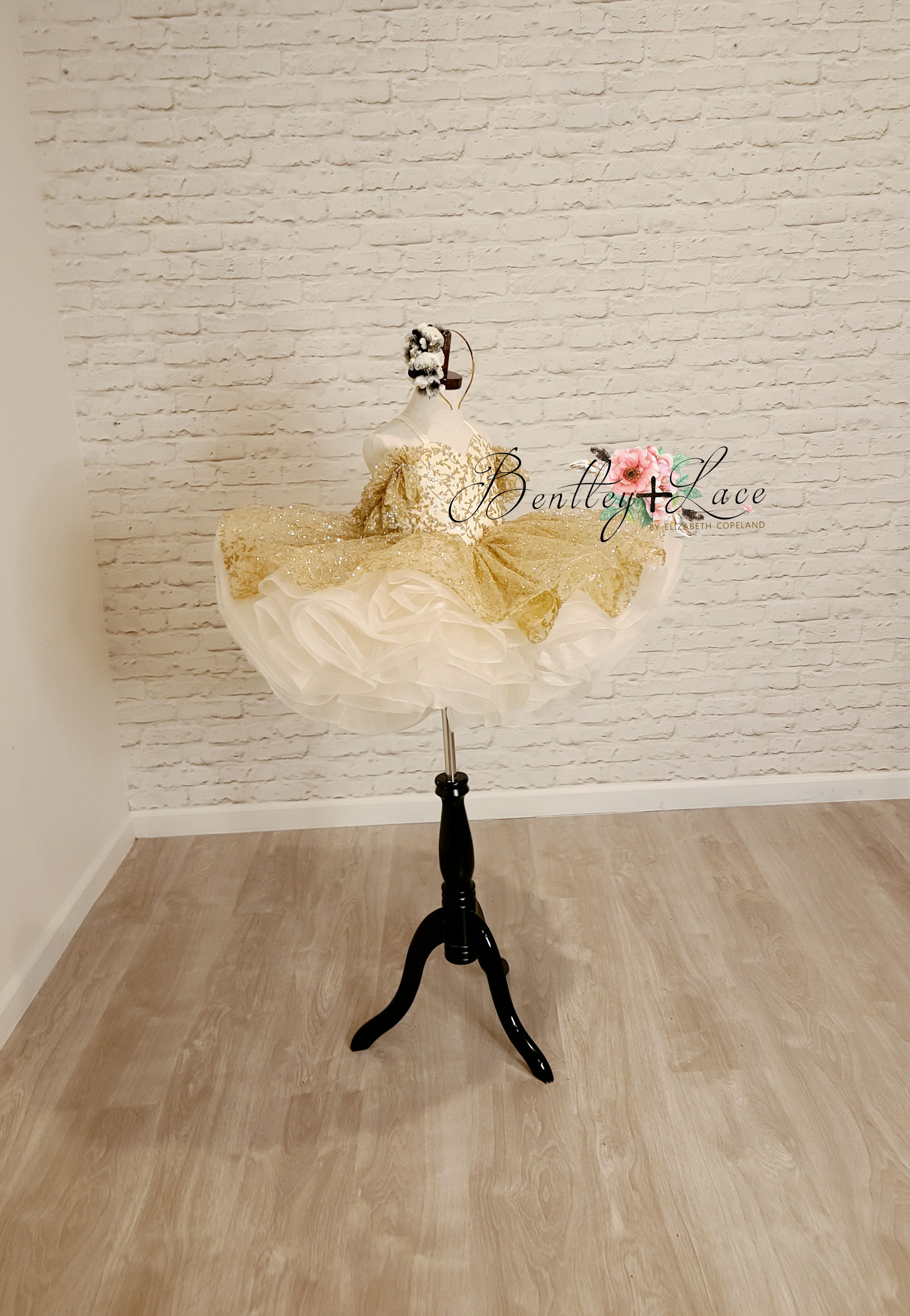 "Glimmering" Gold Leaf- Petal Length Dress Editorial Dress, Couture Gown, Special Occasion Dress
