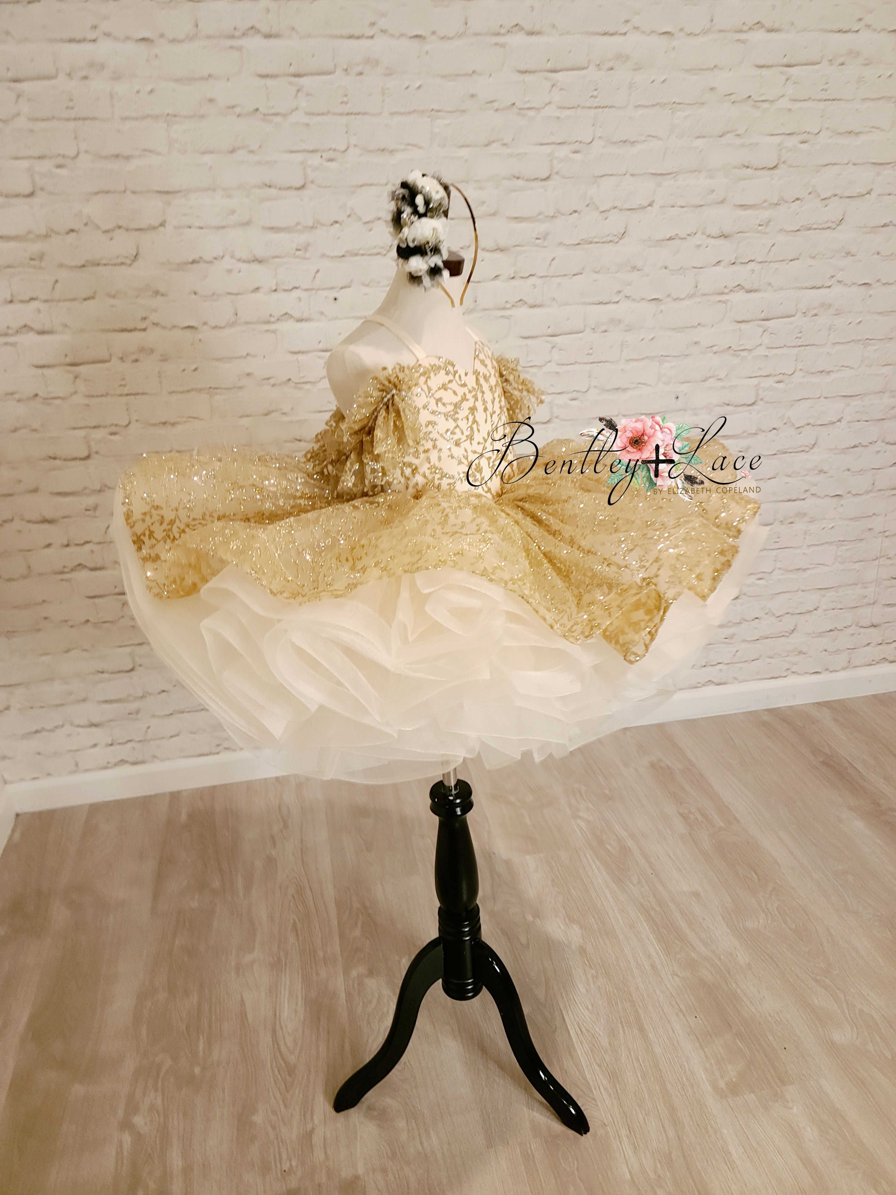 "Glimmering" Gold Leaf- Petal Length Dress  Editorial Dress, Couture Gown, Special Occasion Dress