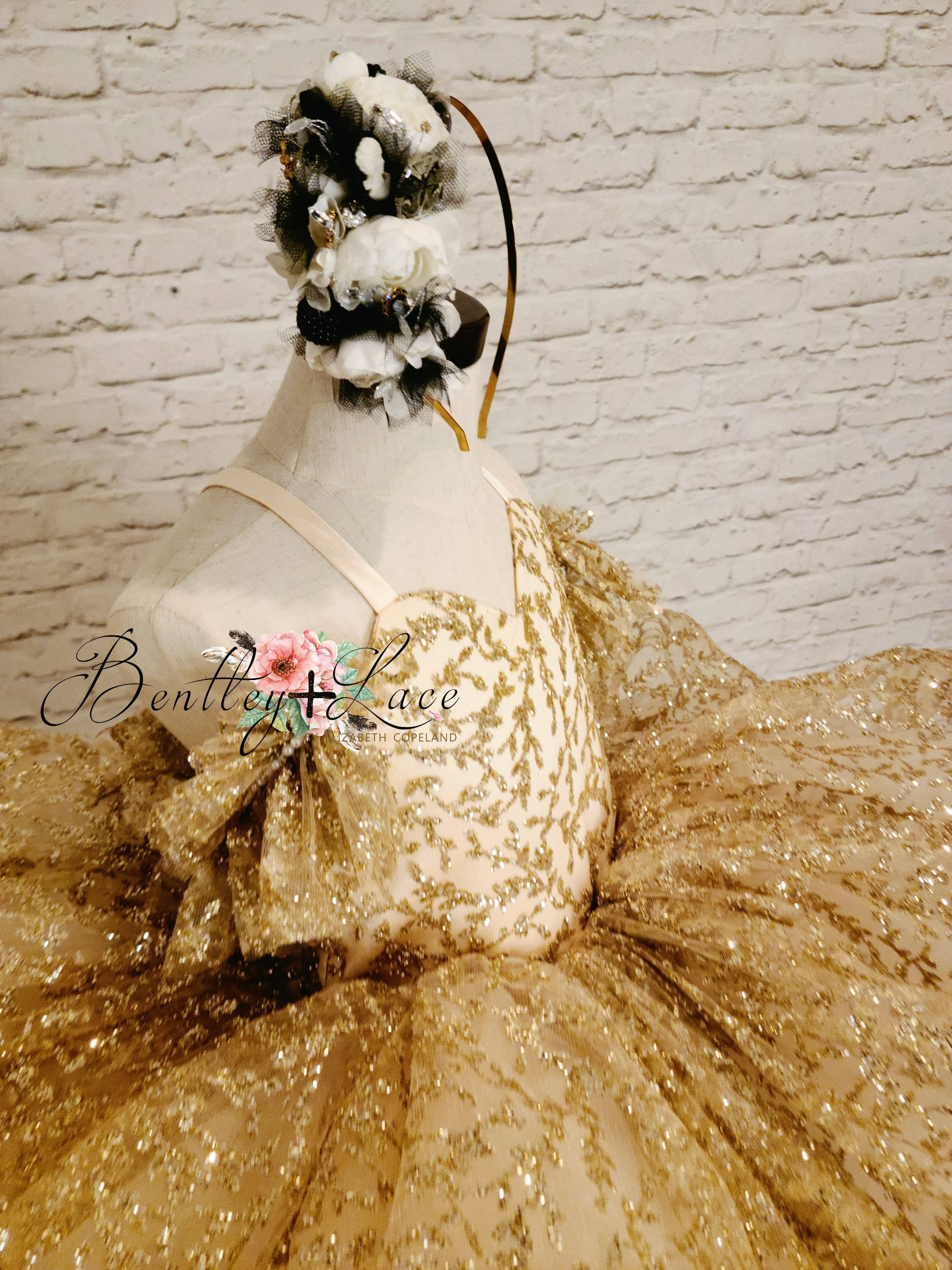 "Glimmering" Gold Leaf- Petal Length Dress  Editorial Dress, Couture Gown, Special Occasion Dress