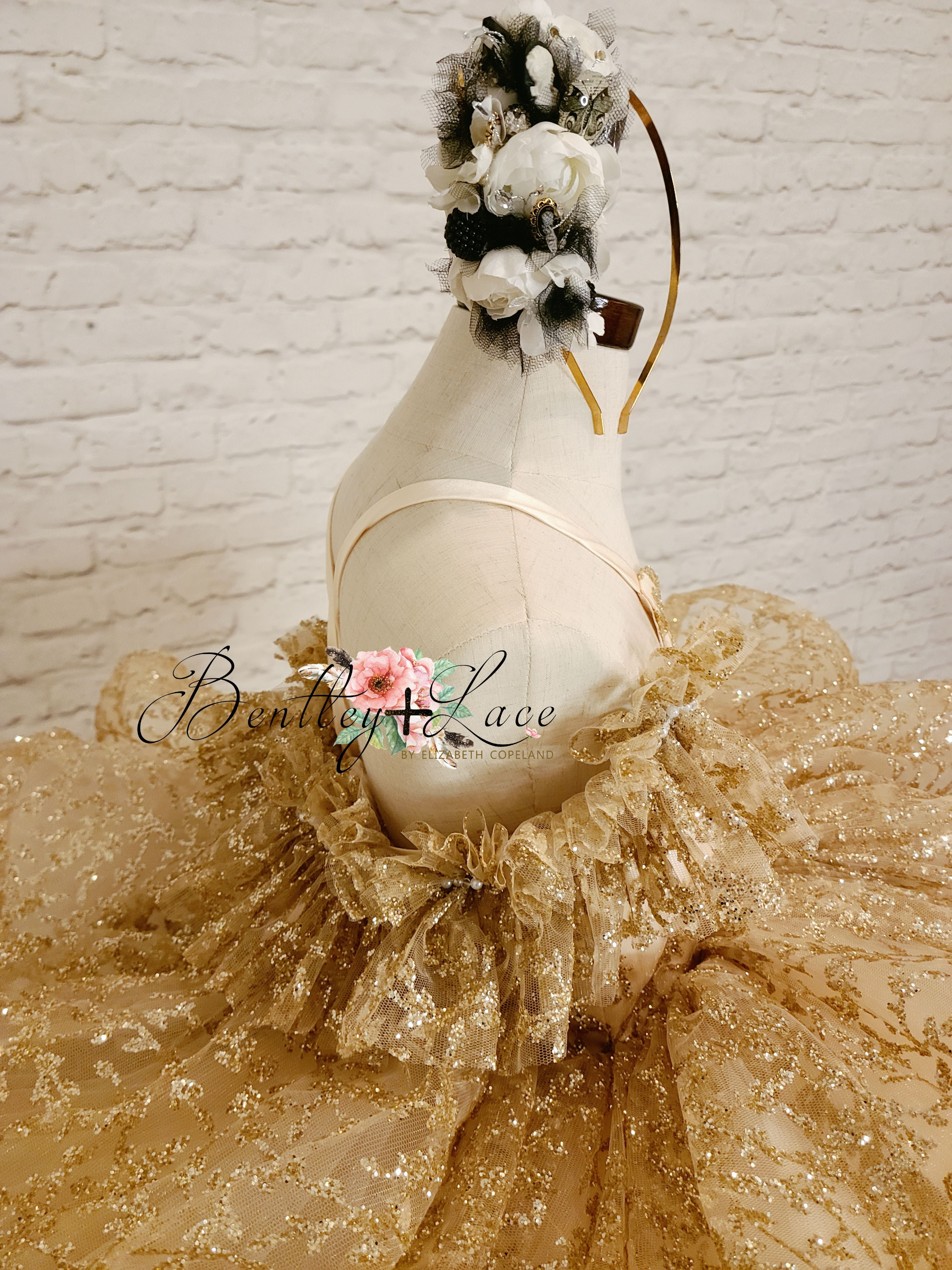 "Glimmering" Gold Leaf- Petal Length Dress Editorial Dress, Couture Gown, Special Occasion Dress