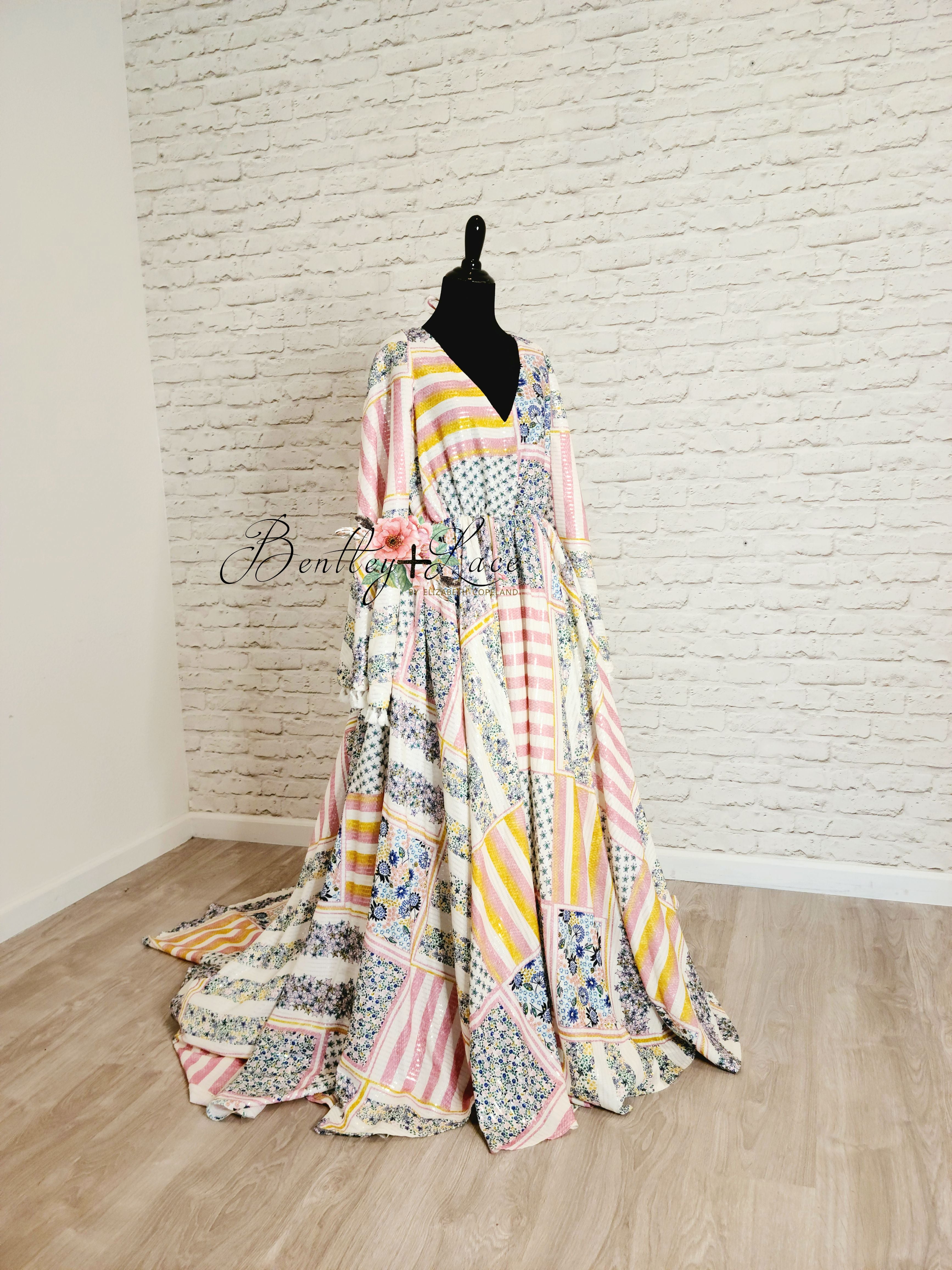 New. No slip "Patchwork Dreaming" - Beautiful boho inspired gown - (TEEN-ADULT) Maternity Friendly.