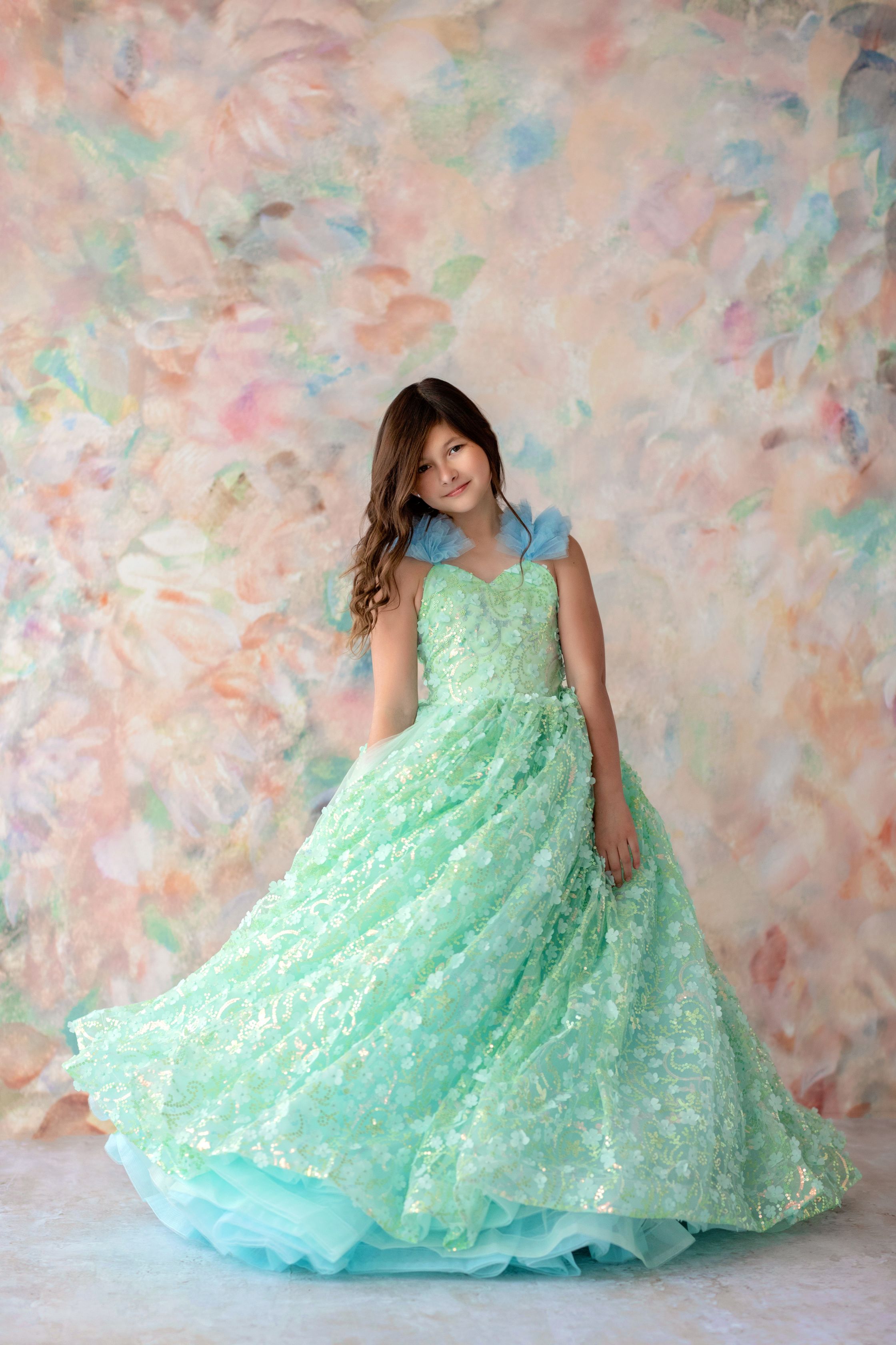 RETIRED RENTAL "Mermaid Dreams" - Floor Length Floral Gown ( 6 Year - Petite 8 Year)