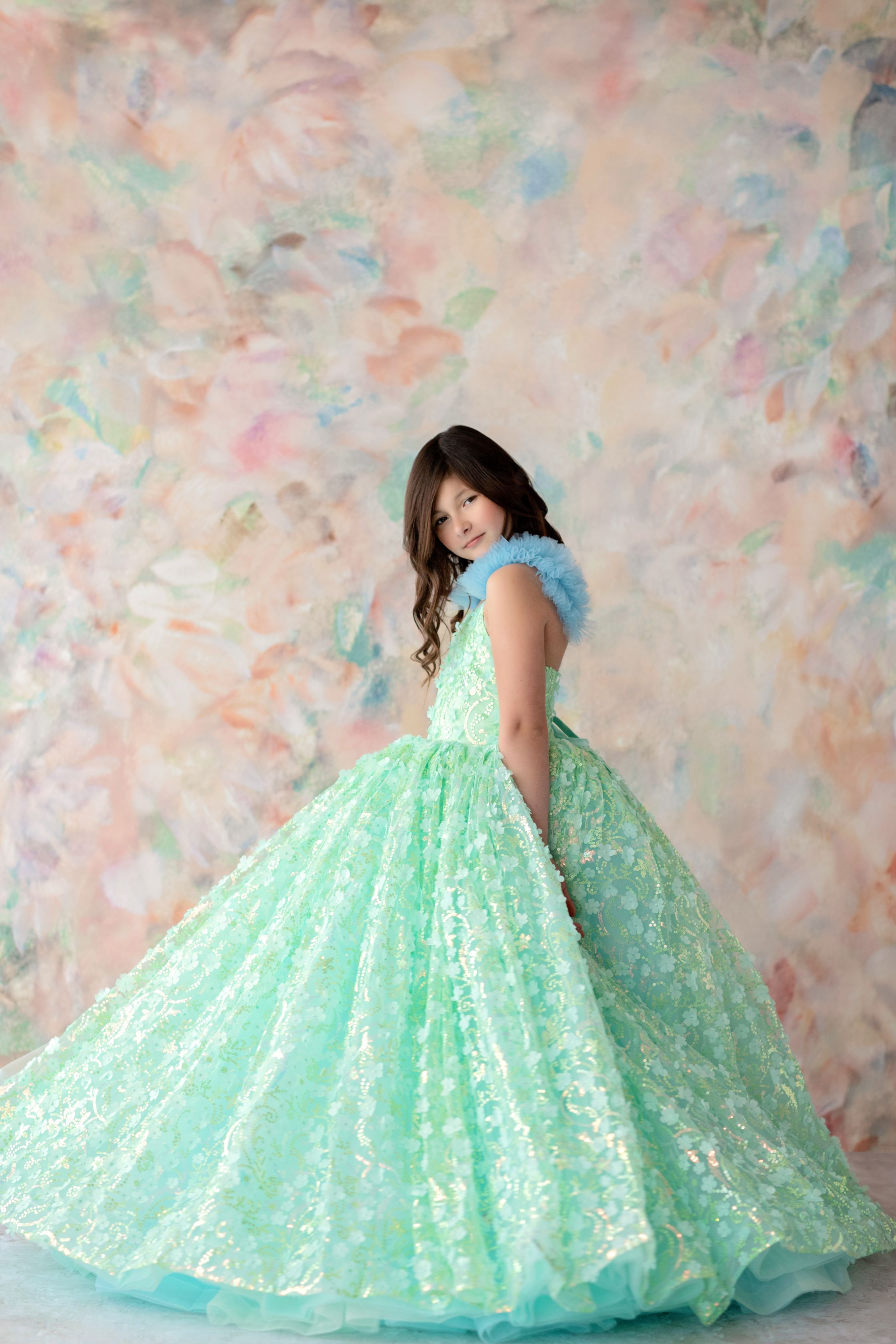 RETIRED RENTAL "Mermaid Dreams" - Floor Length Floral Gown ( 6 Year - Petite 8 Year)
