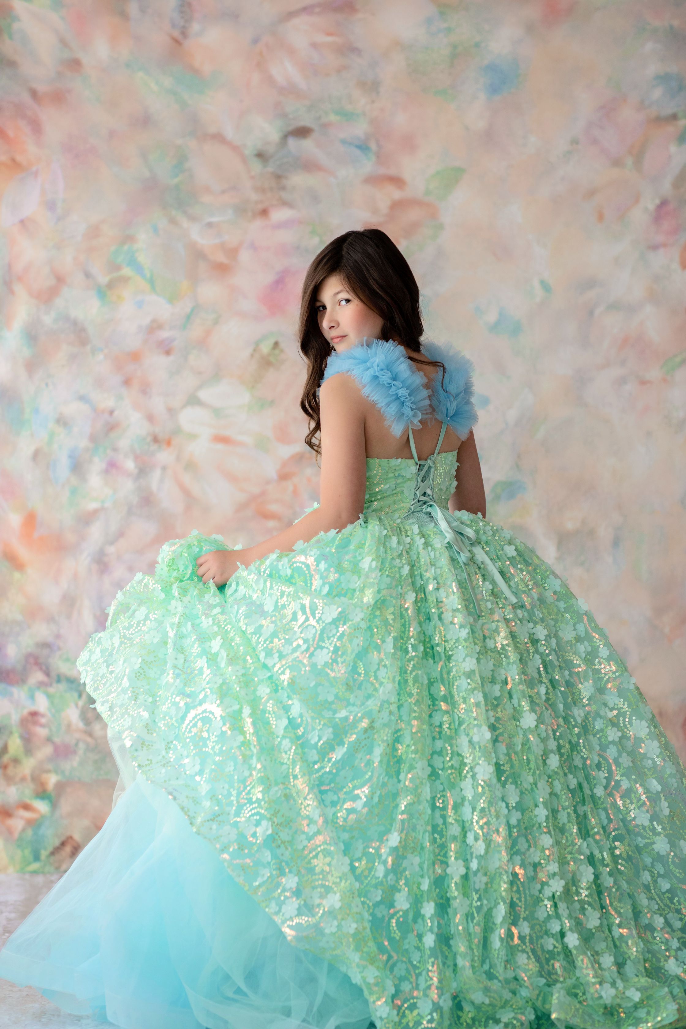 RETIRED RENTAL "Mermaid Dreams" - Floor Length Floral Gown ( 6 Year - Petite 8 Year)