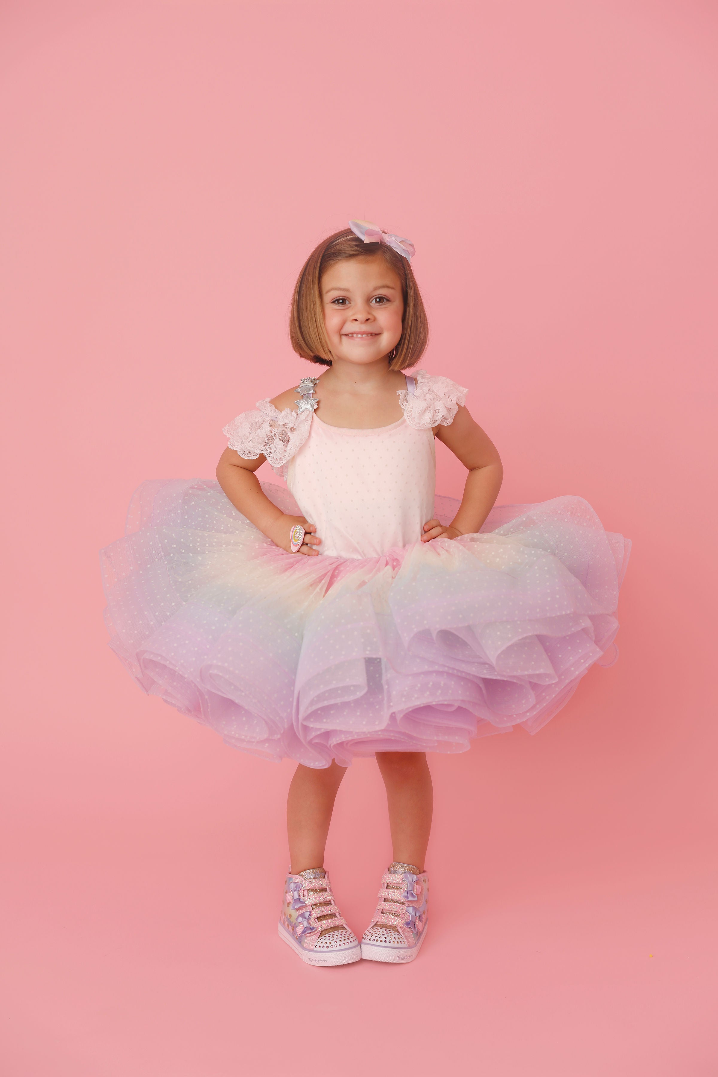 euc RETRIED RENTAL Confetti - DRESS ONLY Petal "Rainbow Party" Petal Length Dress (3 Year-Petite 5 Year)