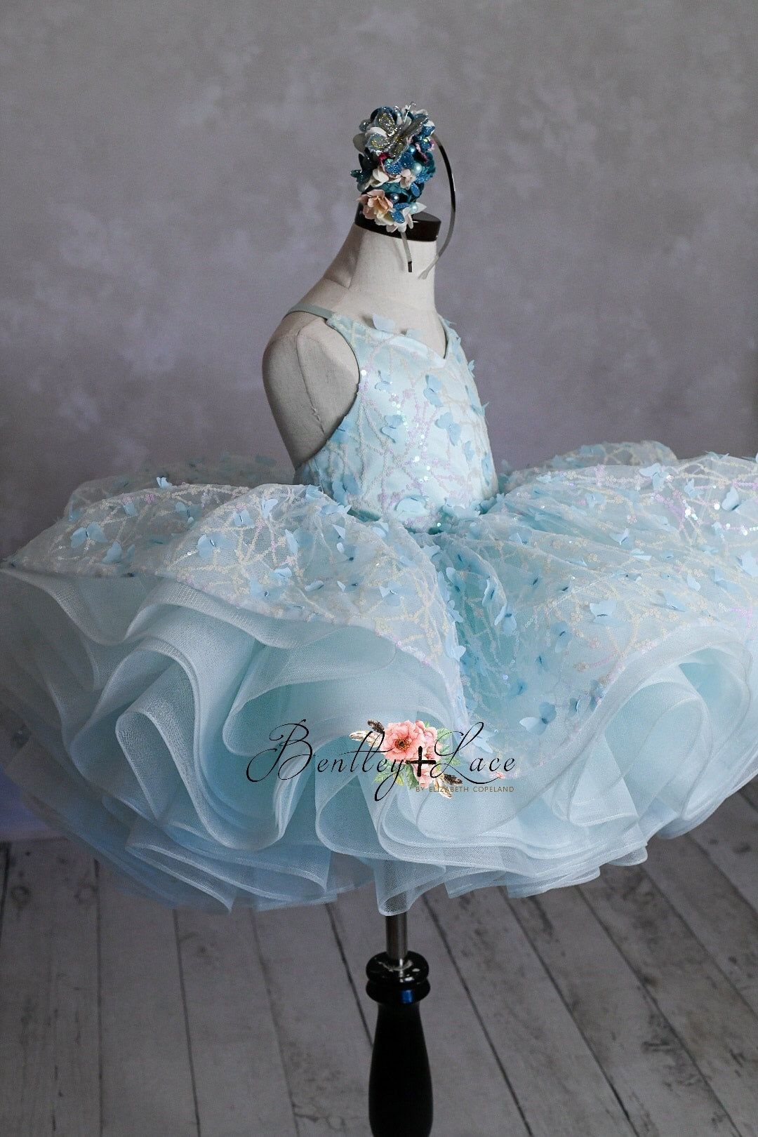 "Mystical Dreams" Butterflies- Seafoam - Petal Length Dress ( 4 Year - Petite 5 Year)