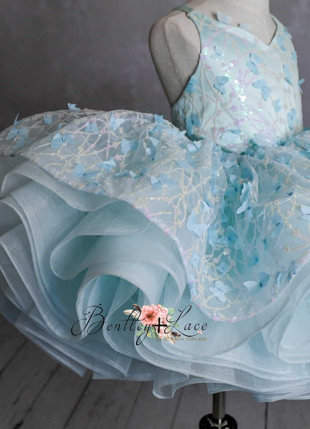 "Mystical Dreams" Butterflies- Seafoam - Petal Length Dress ( 4 Year - Petite 5 Year)