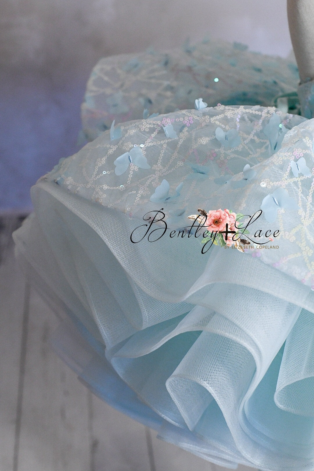 "Mystical Dreams" Butterflies- Seafoam - Petal Length Dress ( 4 Year - Petite 5 Year)