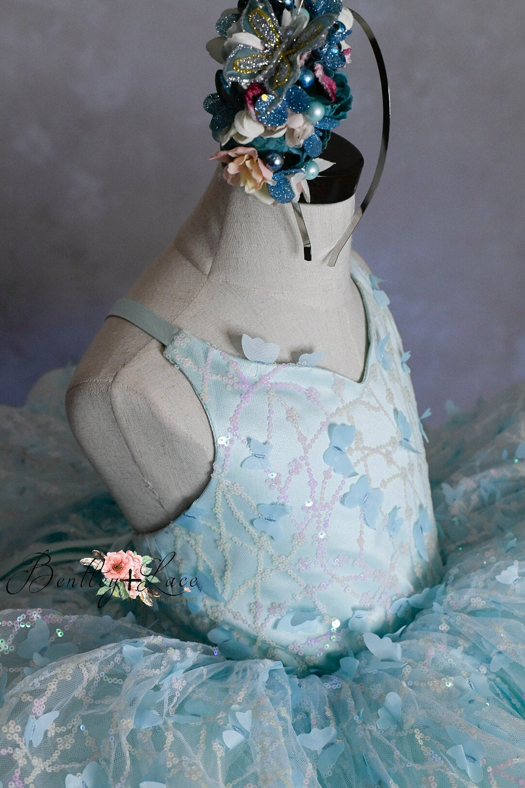 "Mystical Dreams" Butterflies- Seafoam - Petal Length Dress ( 4 Year - Petite 5 Year)