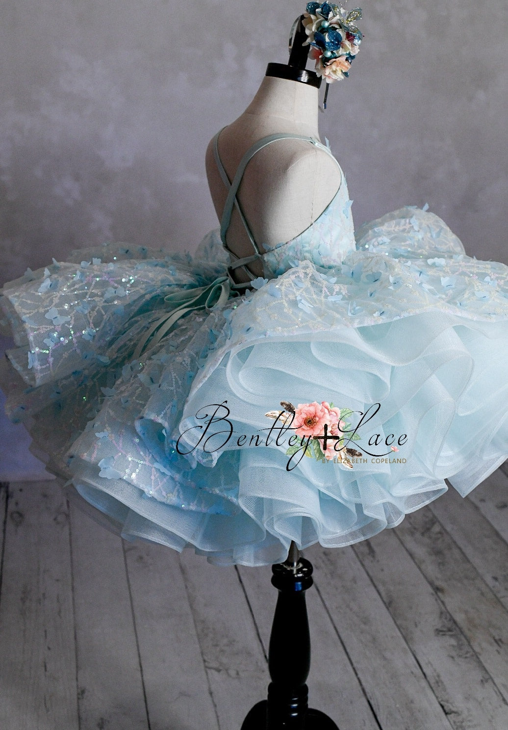 "Mystical Dreams" Butterflies- Seafoam - Petal Length Dress ( 4 Year - Petite 5 Year)
