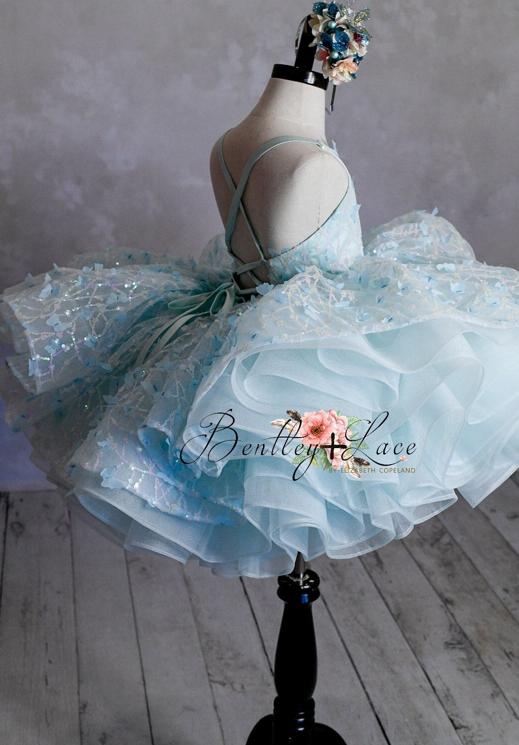 "Mystical Dreams" Butterflies- Seafoam -  Petal Length Dress ( 4 Year - Petite 5 Year)