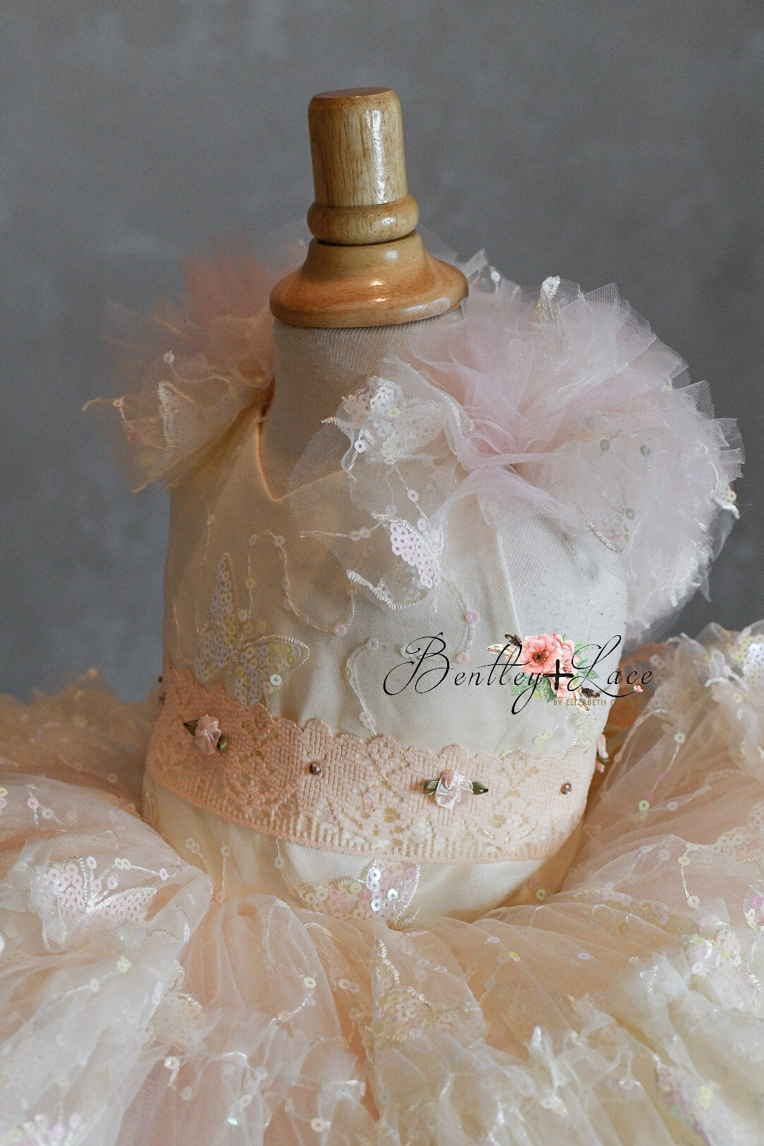 "Daydreaming" Butterflies soft champagne +pink - Petal Length Dress ( 3 Year - Petite 4 Year)
