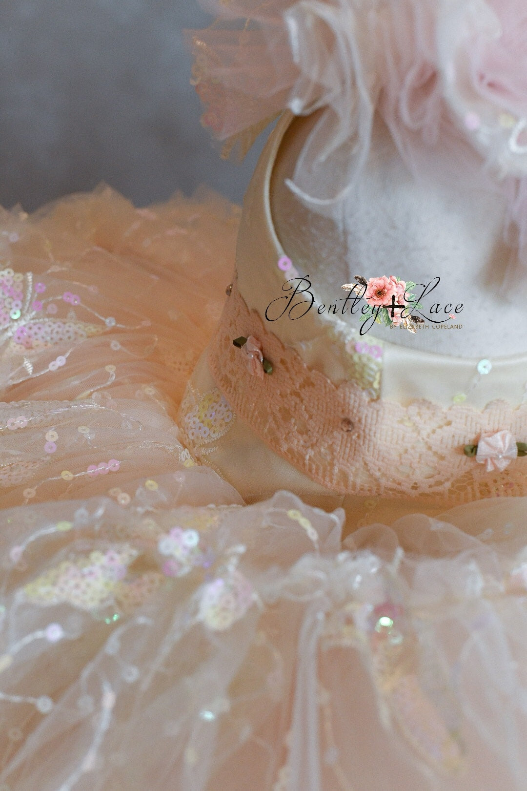 "Daydreaming" Butterflies soft champagne +pink - Petal Length Dress ( 3 Year - Petite 4 Year)