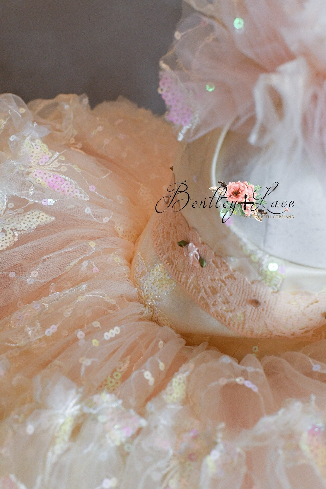 "Daydreaming" Butterflies soft champagne +pink -  Petal Length Dress ( 3 Year - Petite 4 Year)