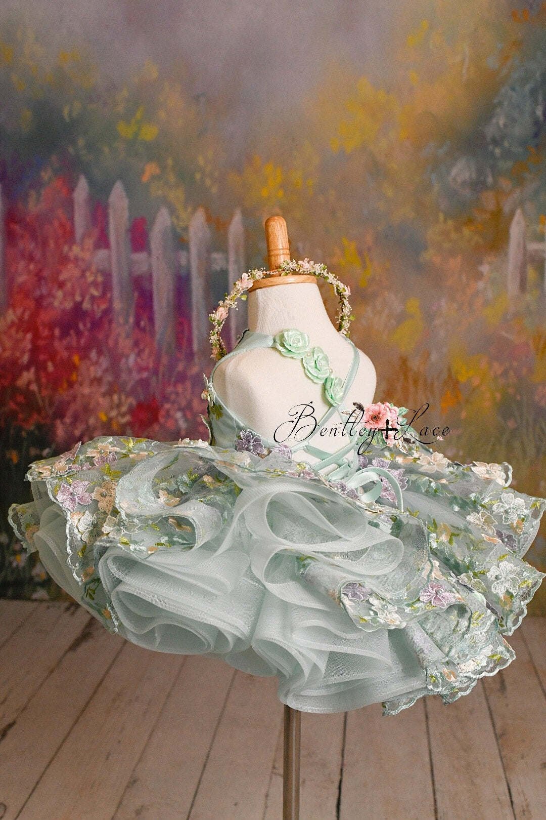 RETRIED RENTAL EUC "Floral Dreams" in Seafoam -  Petal Short Length Dress (2 Year - 3 Year)