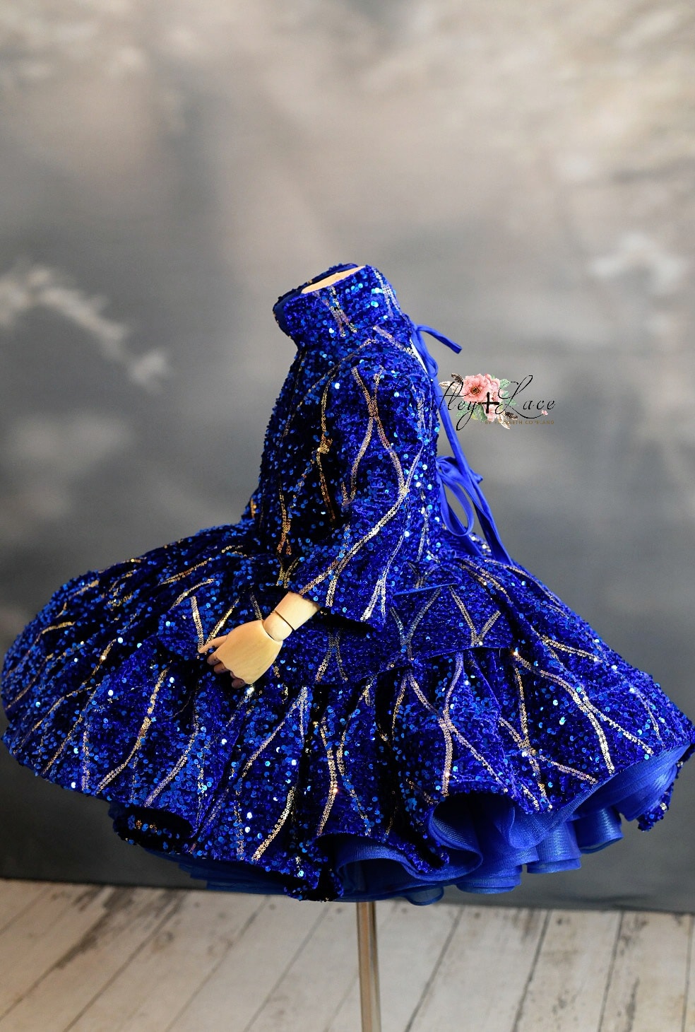 "Sparkling Princess" - Blue - With Sleeve Option Petal Length Dress ( 5 Year - Petite 6 Year)