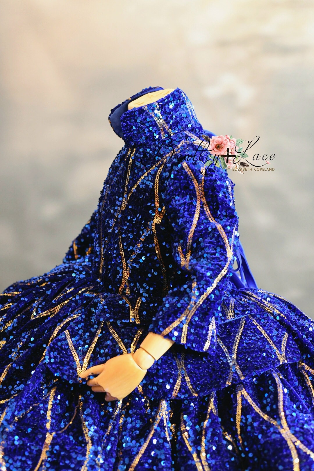 "Sparkling Princess" - Blue - With Sleeve Option Petal Length Dress ( 5 Year - Petite 6 Year)