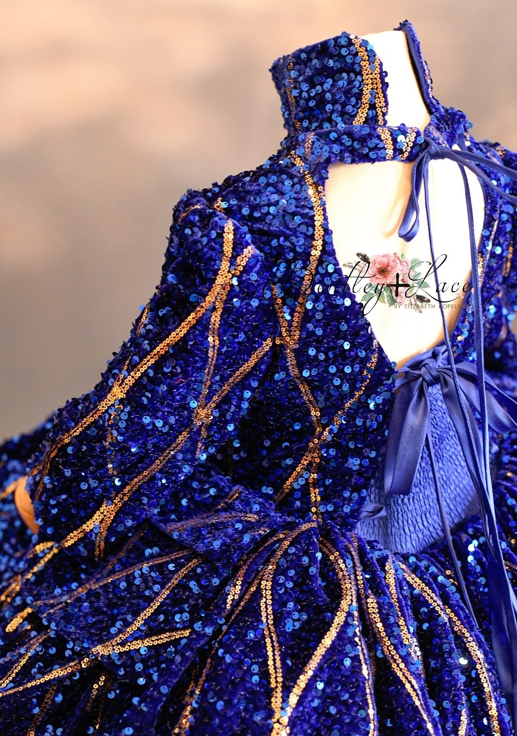 "Sparkling Princess" - Blue - With Sleeve Option Petal Length Dress ( 5 Year - Petite 6 Year)