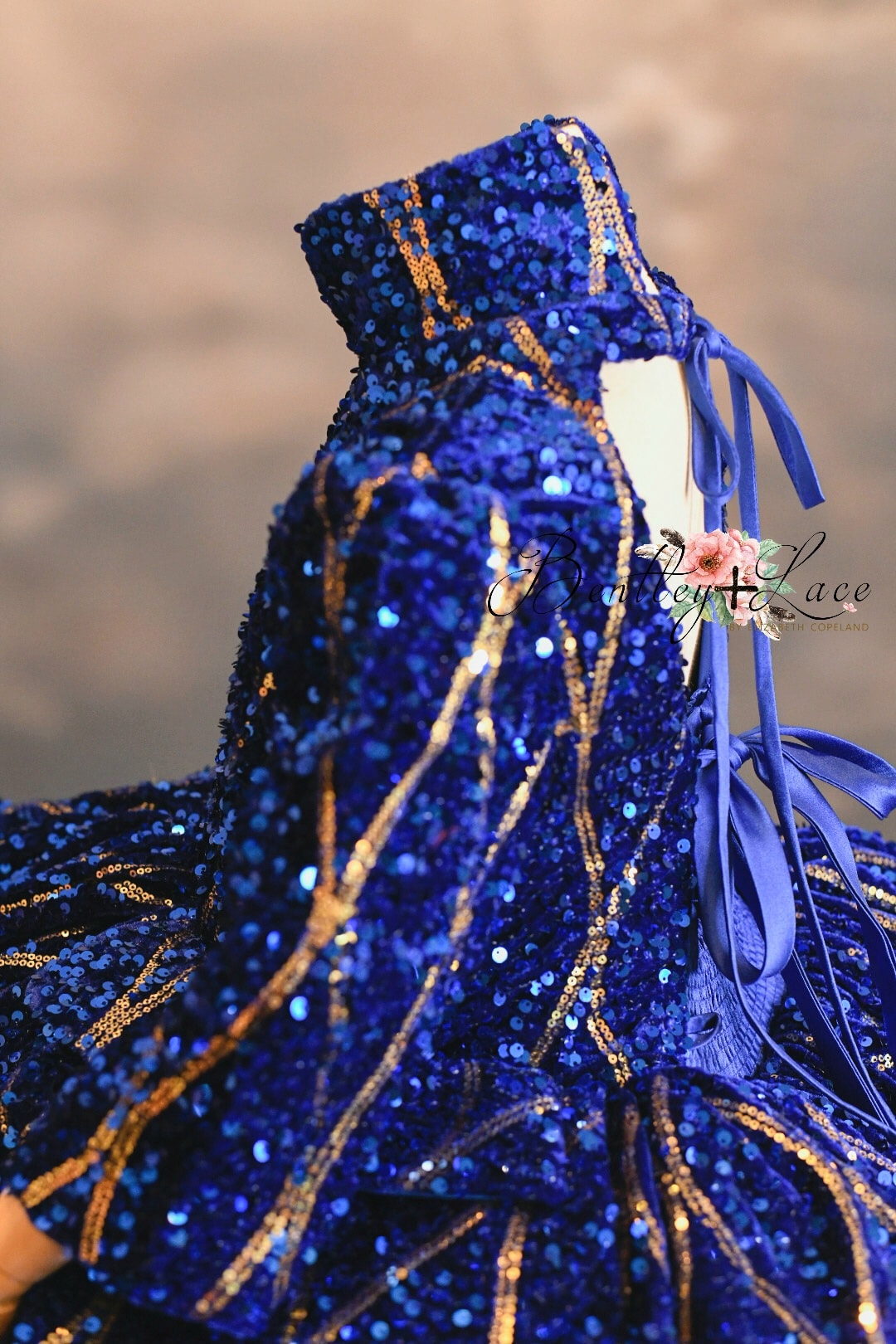 "Sparkling Princess" - Blue - With Sleeve Option Petal Length Dress ( 5 Year - Petite 6 Year)
