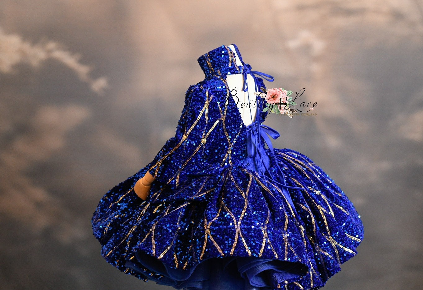 "Sparkling Princess" - Blue - With Sleeve Option Petal Length Dress ( 5 Year - Petite 6 Year)