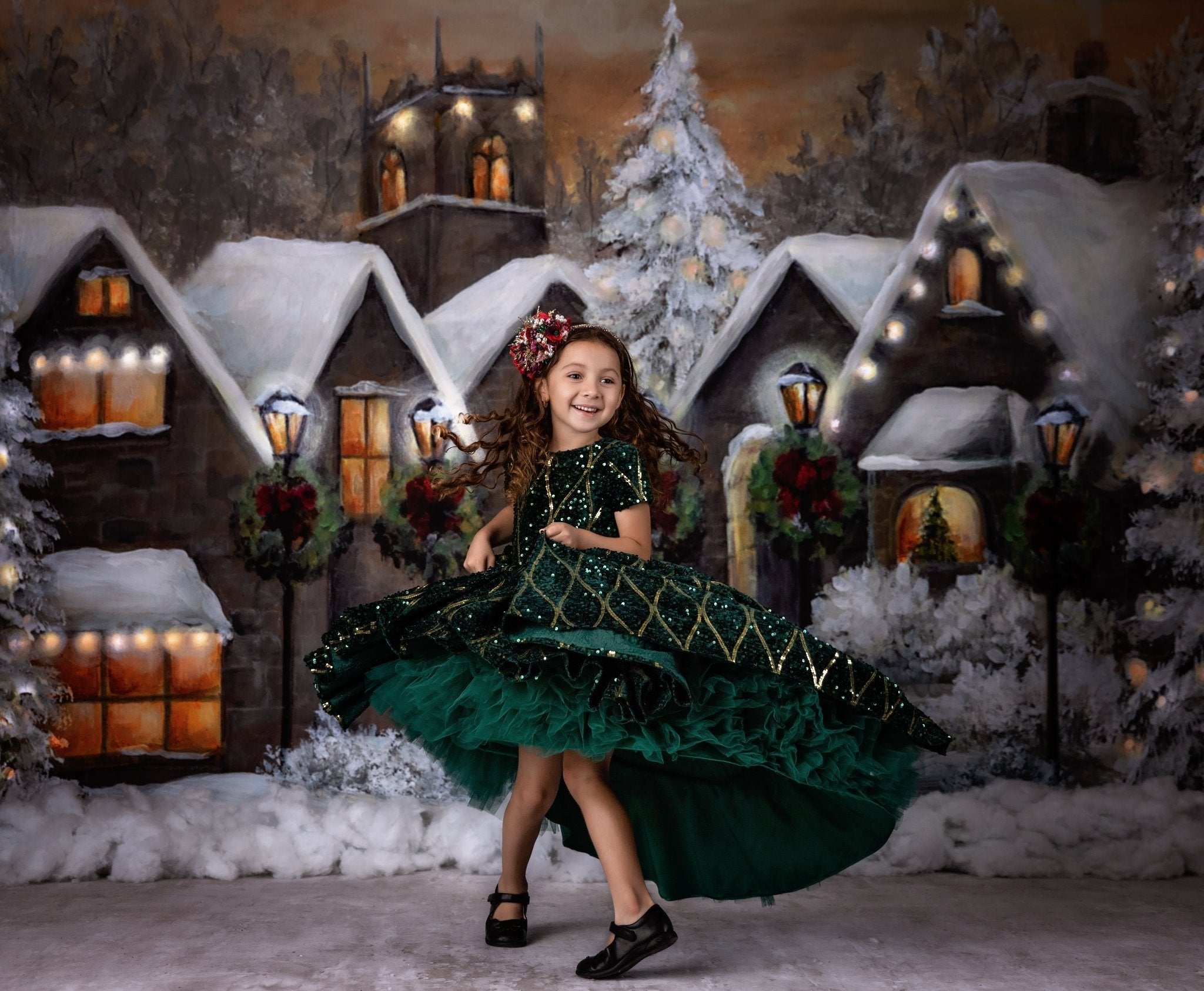 Rts retired rental ooak will not remake euc Couture rental gown: "Nutcracker Dance" - Green high low With Sleeve Option Petal Length Dress ( 4 Year - Petite 5 Year)
