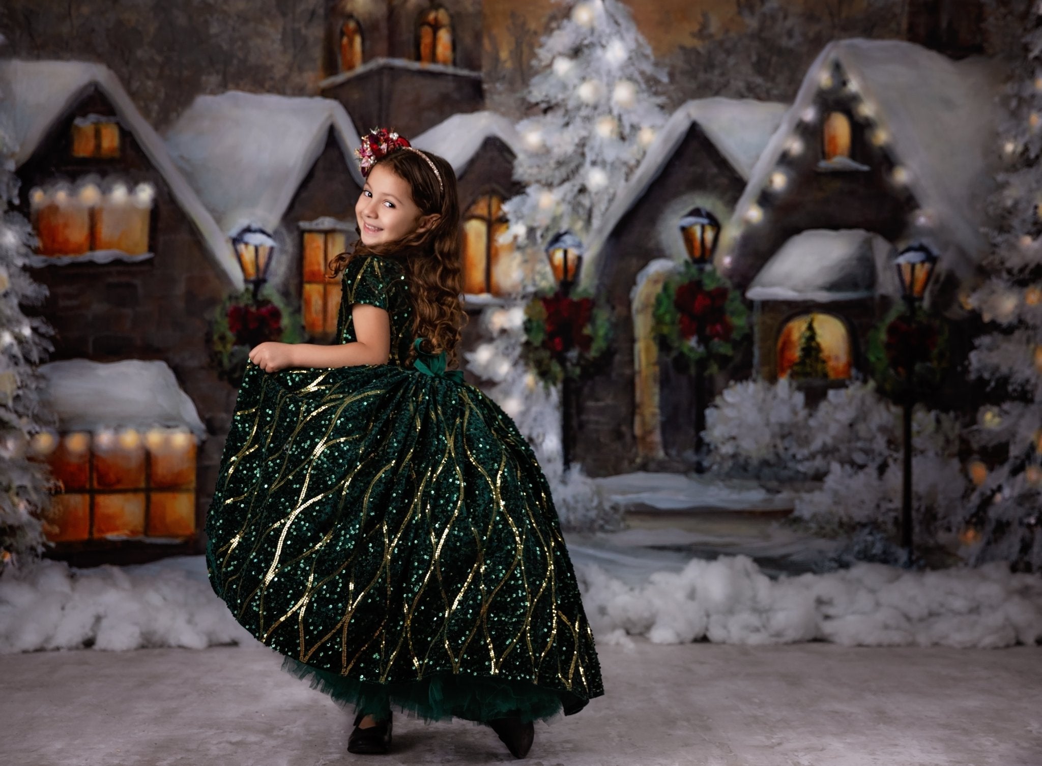 Rts retired rental ooak will not remake euc Couture rental gown: "Nutcracker Dance" - Green high low With Sleeve Option Petal Length Dress ( 4 Year - Petite 5 Year)
