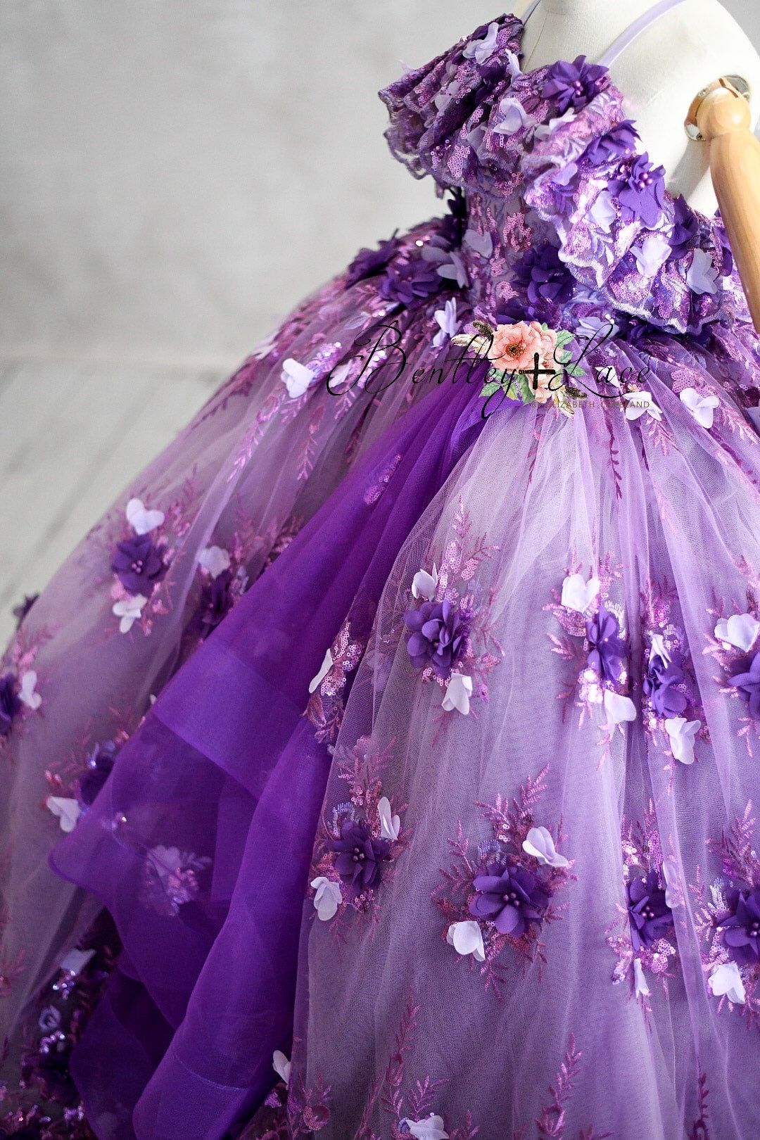 Amethyst- Flutter bodice- Floor Length Dress ( 6 Year - Petite 7 Year)
