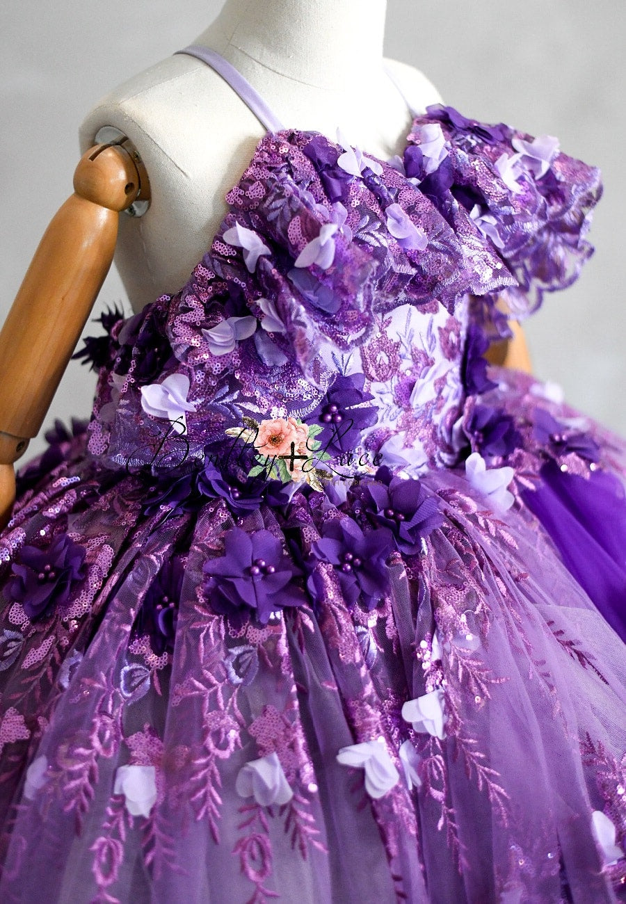 Amethyst- Flutter bodice- Floor Length Dress ( 6 Year - Petite 7 Year)