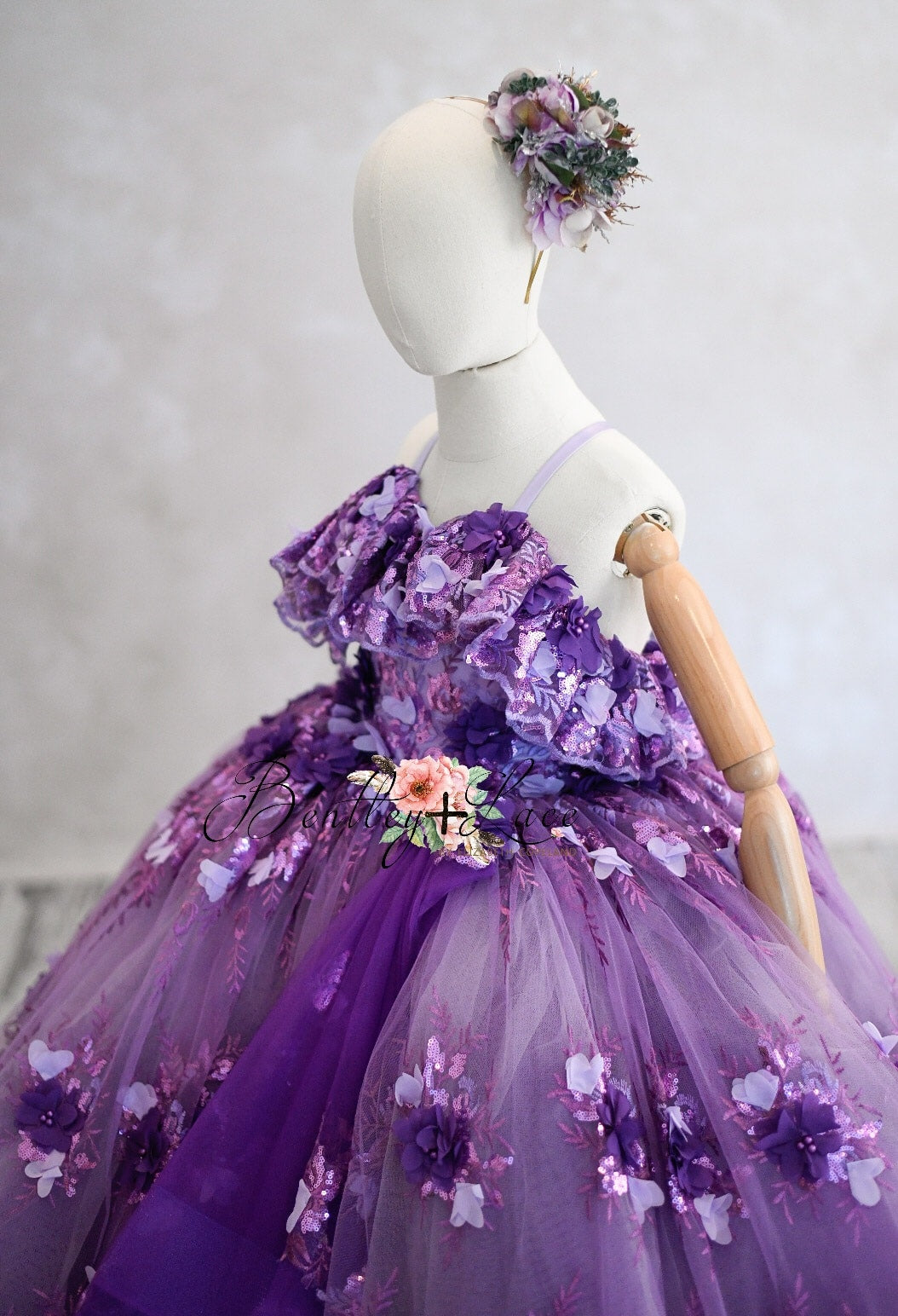 Amethyst- Flutter bodice- Floor Length Dress ( 6 Year - Petite 7 Year)