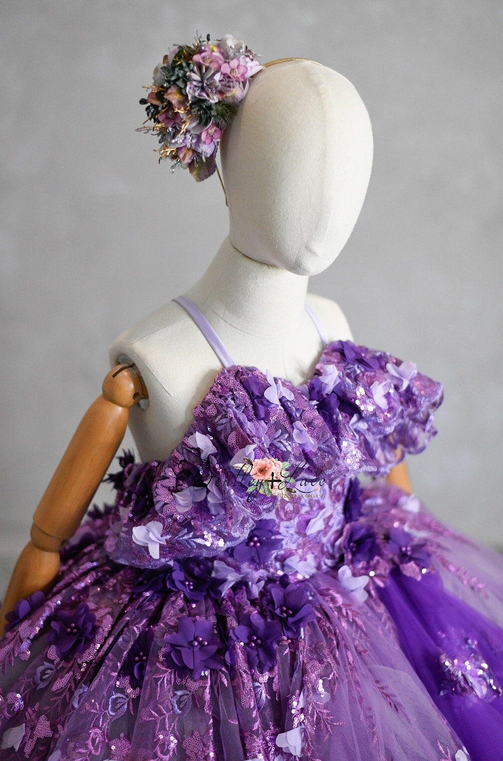 Amethyst- Flutter bodice- Floor Length Dress ( 6 Year - Petite 7 Year)