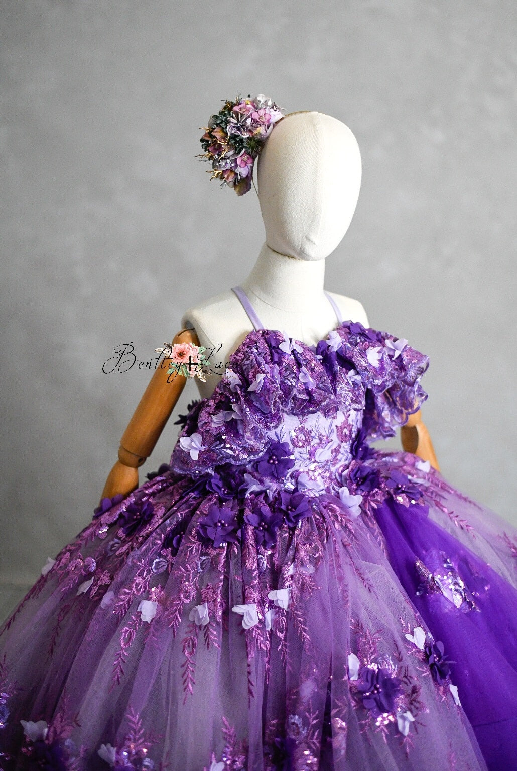 Amethyst- Flutter bodice- Floor Length Dress ( 6 Year - Petite 7 Year)