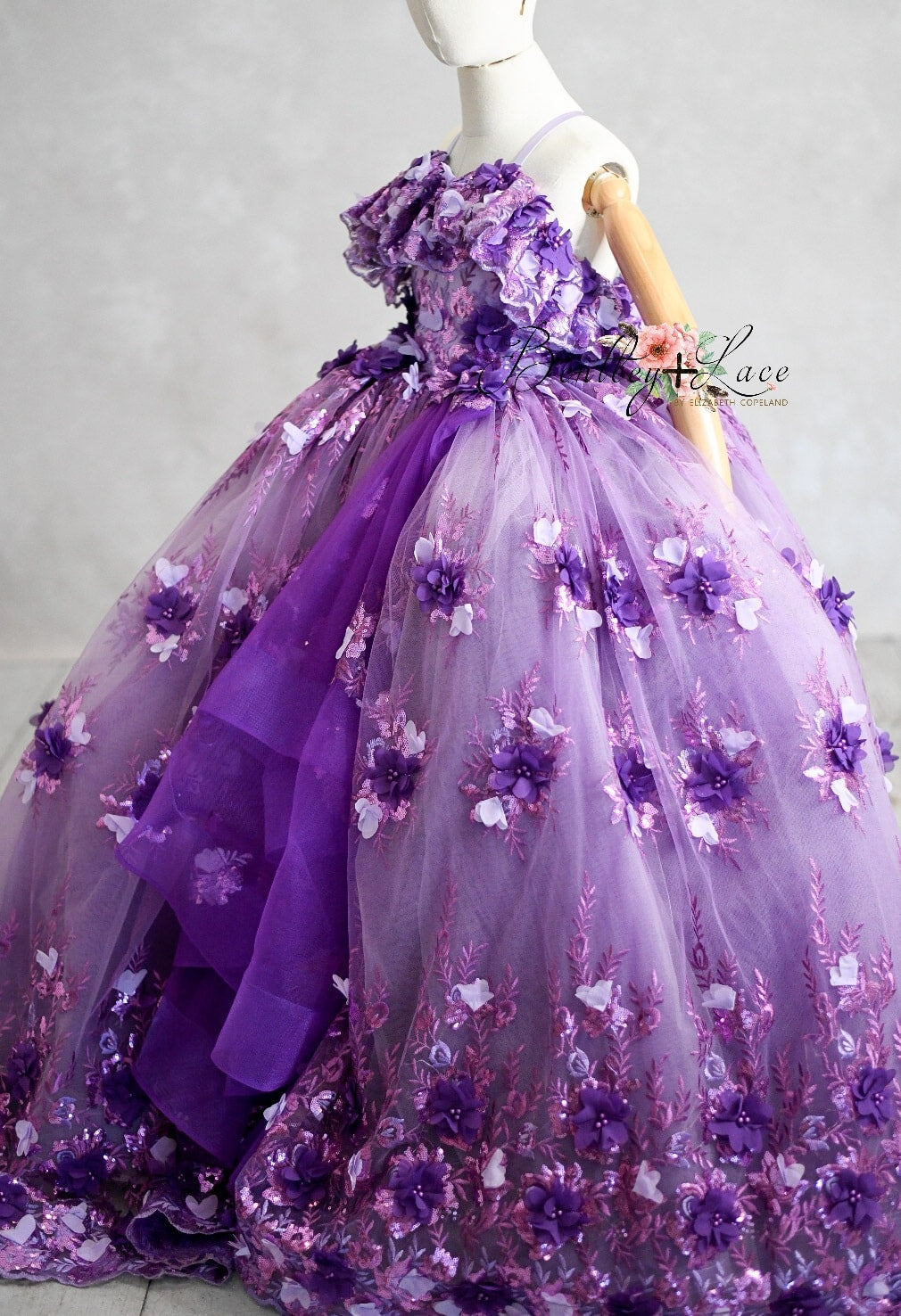Amethyst- Flutter bodice- Floor Length Dress ( 6 Year - Petite 7 Year)