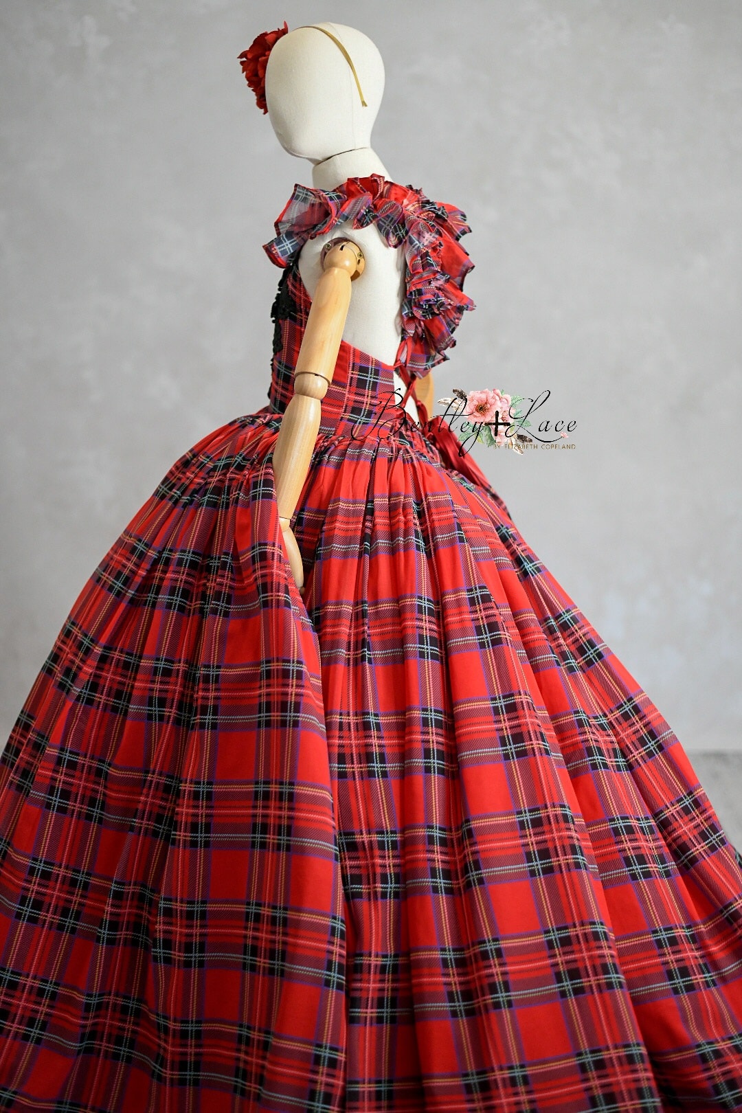 Plaid Christmas Gown with Full Lined Skirt for Comfort