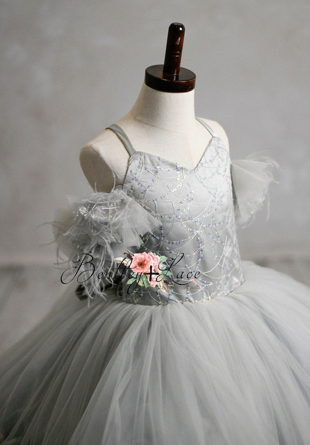 "Evangeline" - Tinsel Silver- Floor Length ( 3 Year - Petite 4 Year)