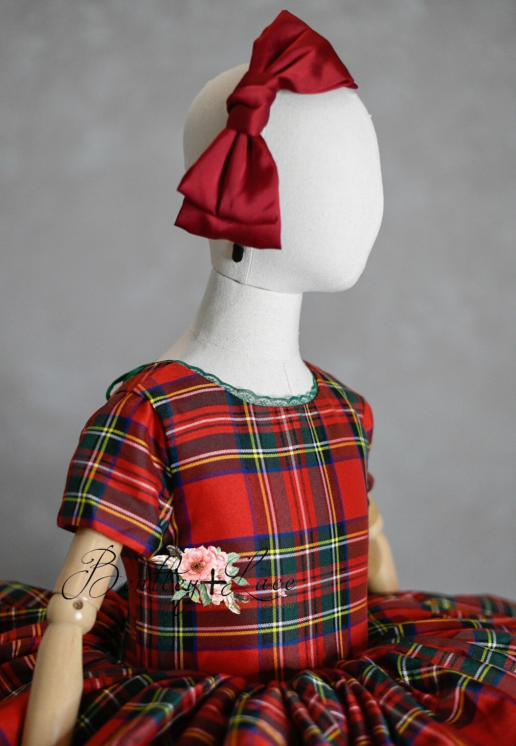 Couture gown rental: "Darling Plaid" Red Vintage Dress Cap Sleeve ( 5 Year - Petite 6 Year)