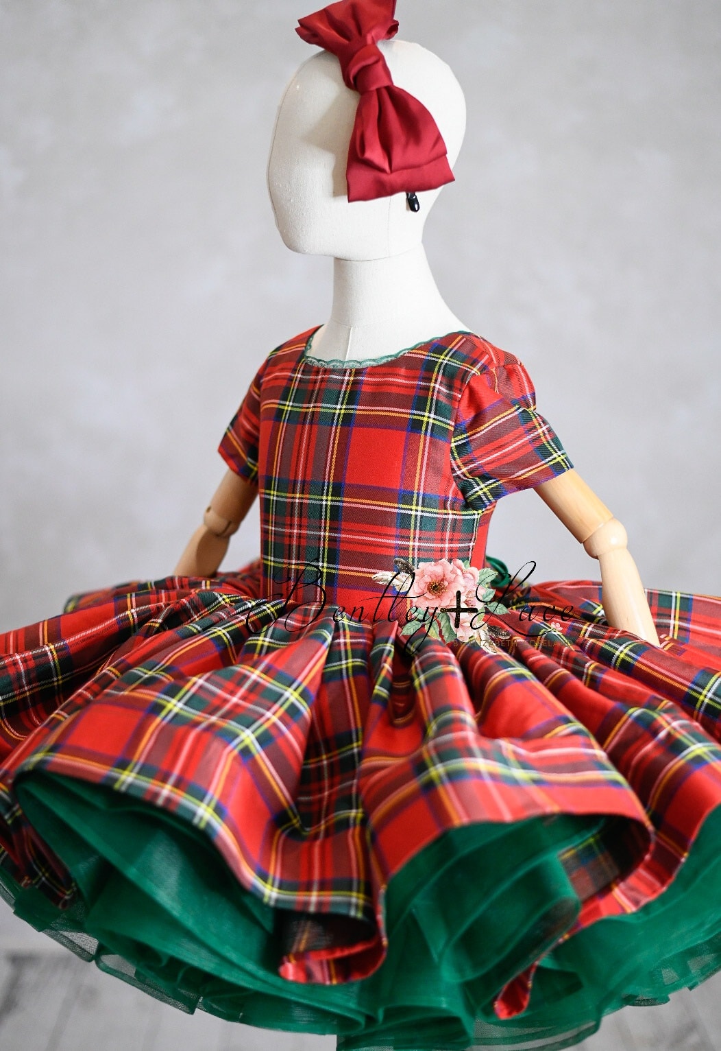 Couture gown rental: "Darling Plaid" Red Vintage Dress Cap Sleeve ( 5 Year - Petite 6 Year)