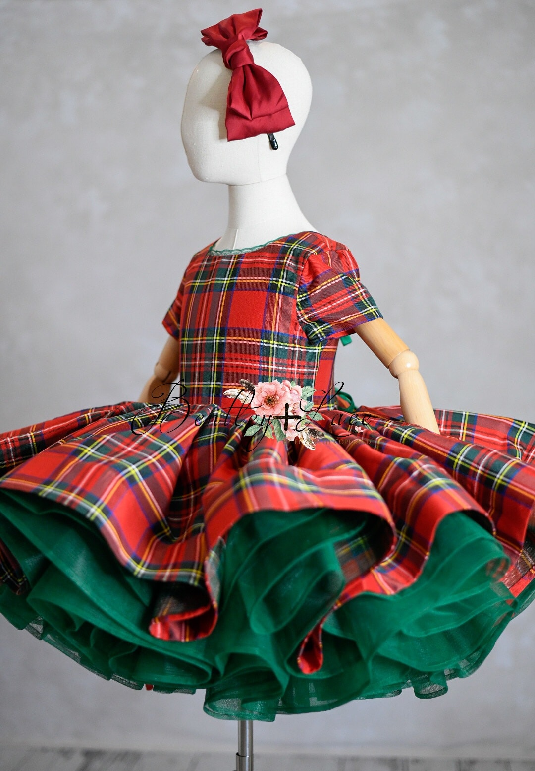 Couture gown rental: "Darling Plaid" Red Vintage Dress Cap Sleeve ( 5 Year - Petite 6 Year)