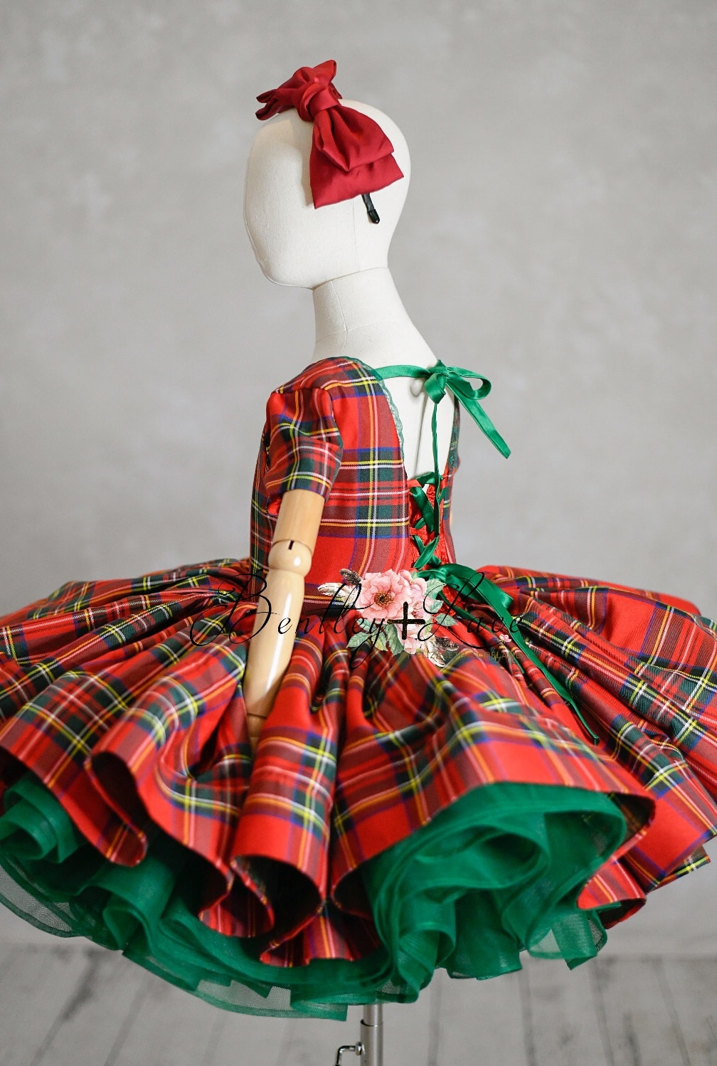Couture gown rental: "Darling Plaid" Red Vintage Dress Cap Sleeve ( 5 Year - Petite 6 Year)