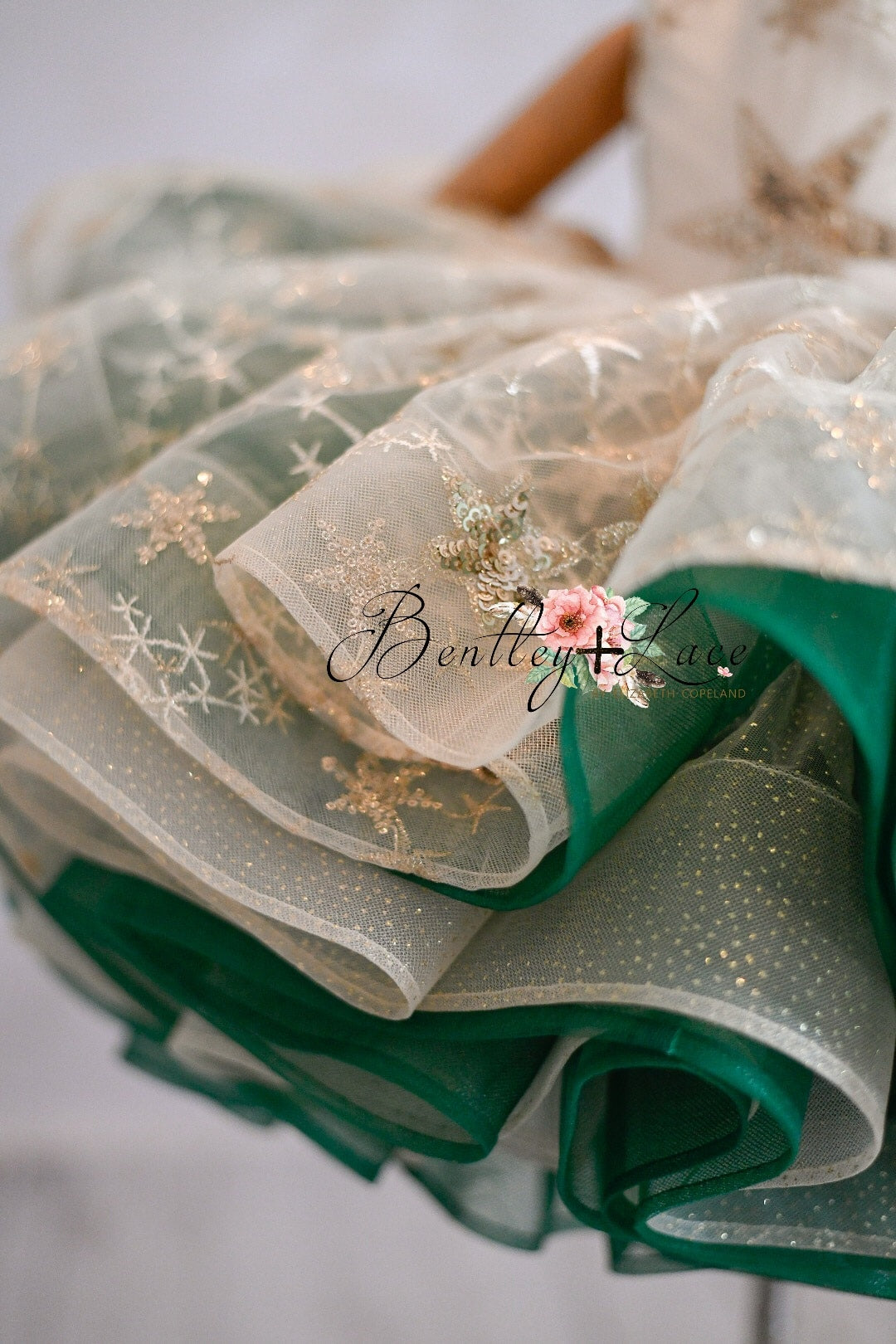 "Golden Starlight"-Gold+Green Short Length Dress (5 Year-Petite 6 Year)