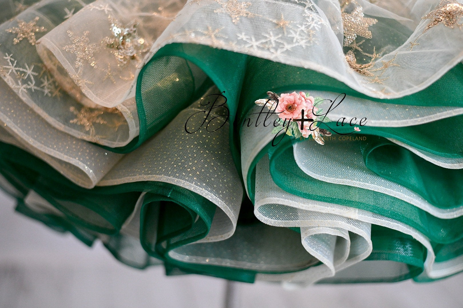 "Golden Starlight"-Gold+Green Short Length Dress (5 Year-Petite 6 Year)