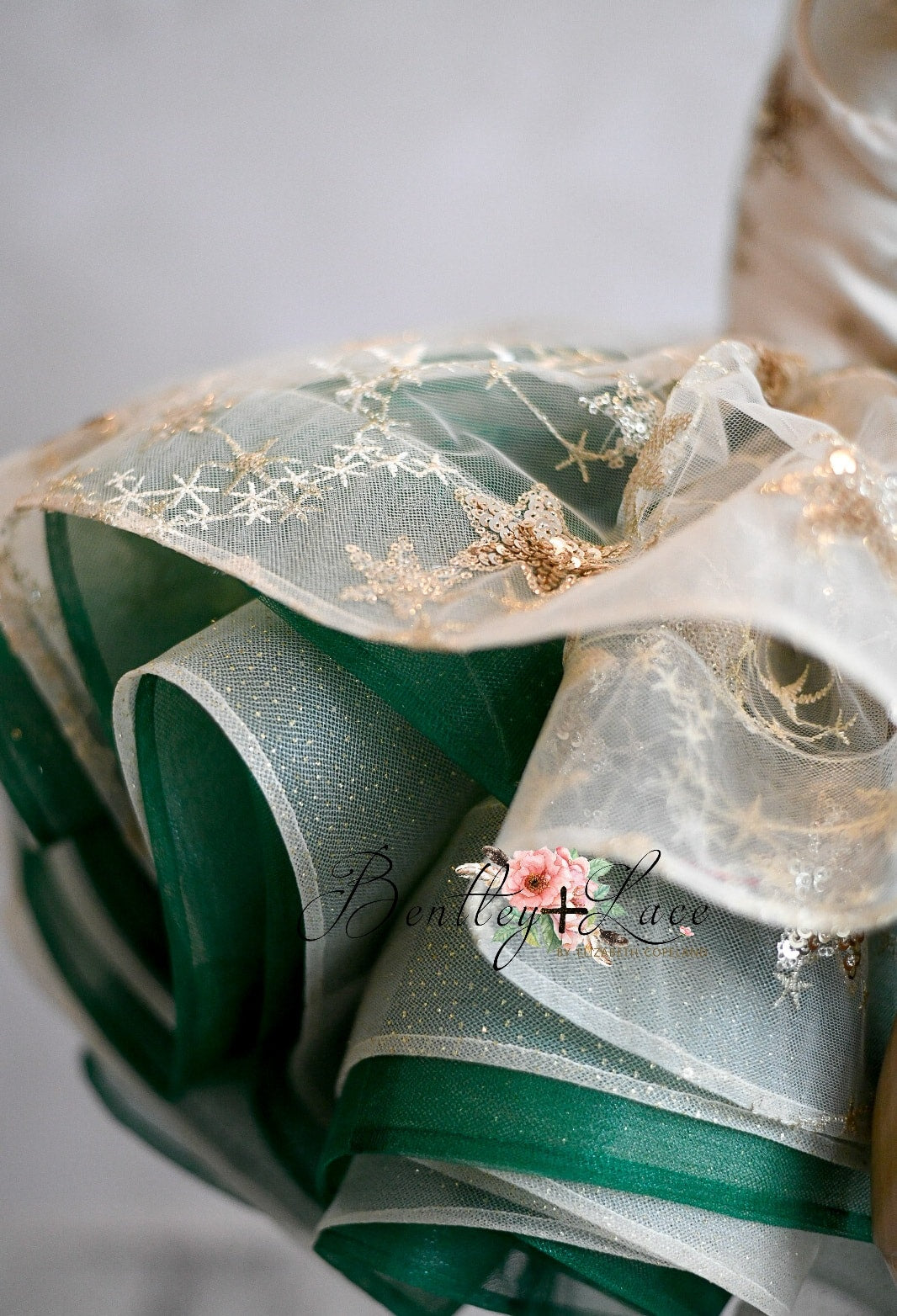 "Golden Starlight"-Gold+Green Short Length Dress (5 Year-Petite 6 Year)