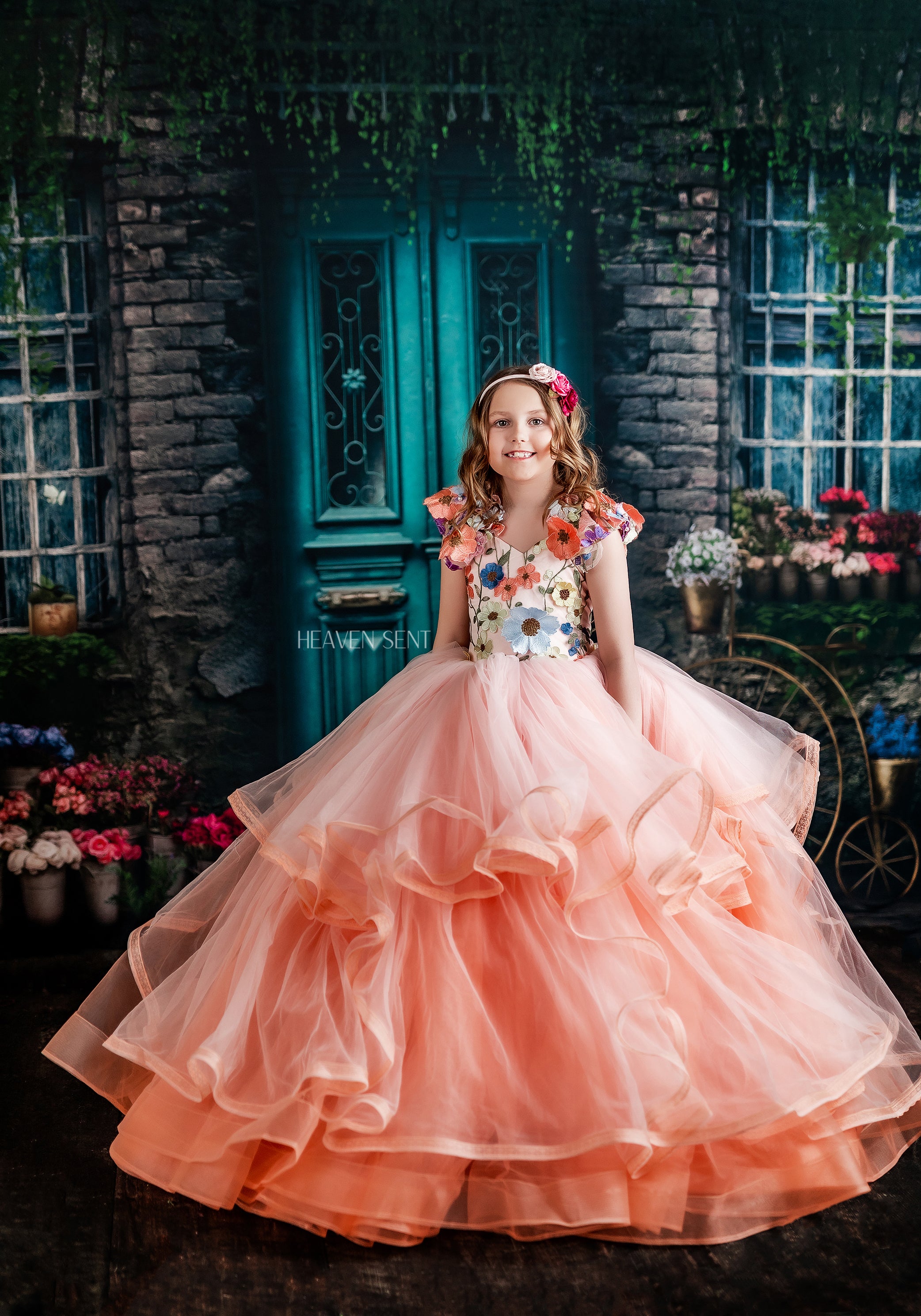 "Taylor" in Coral Peach - Floor Length Dress ( 7 Year - Petite 8 Year)