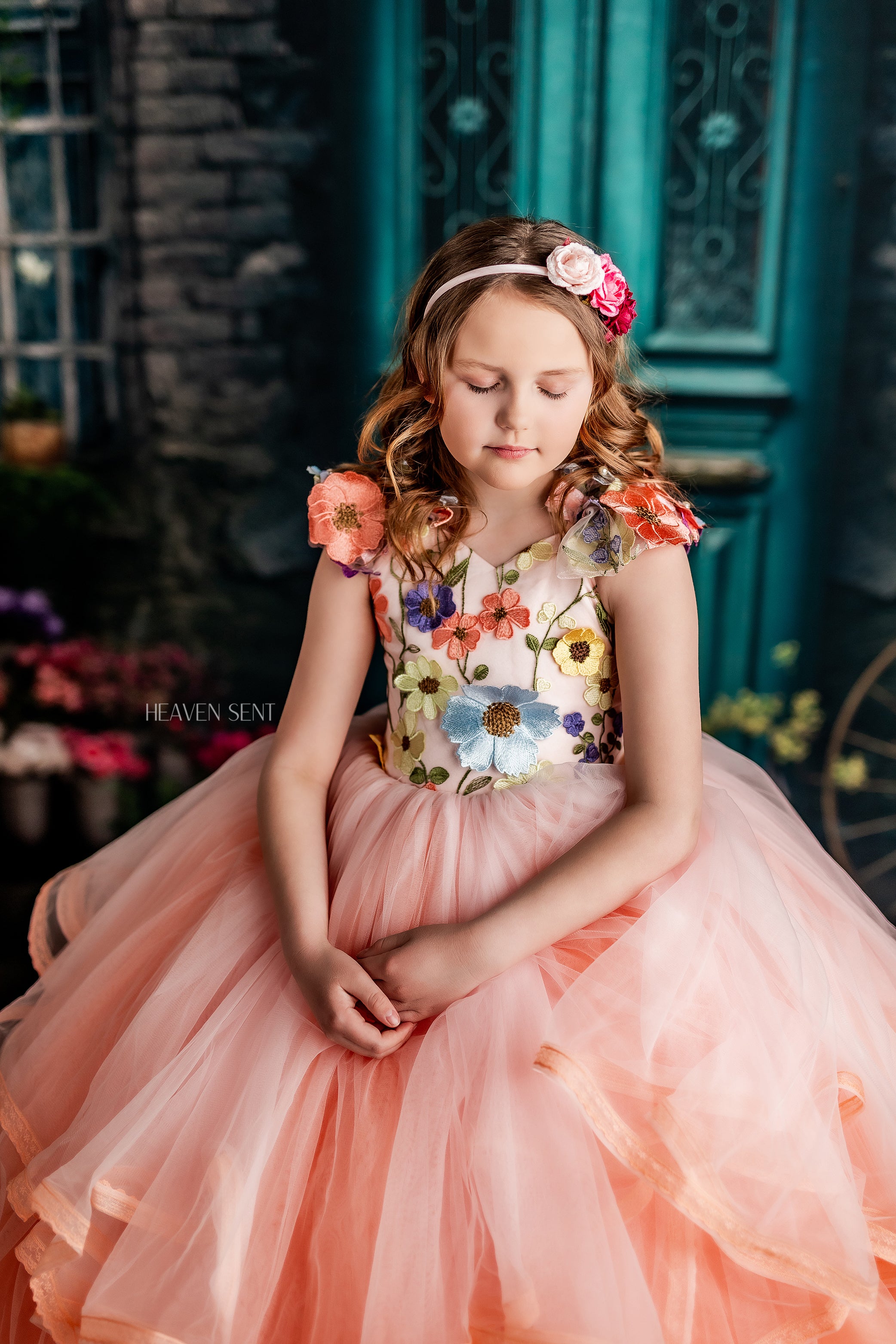 "Taylor" in Coral Peach - Floor Length Dress ( 7 Year - Petite 8 Year)