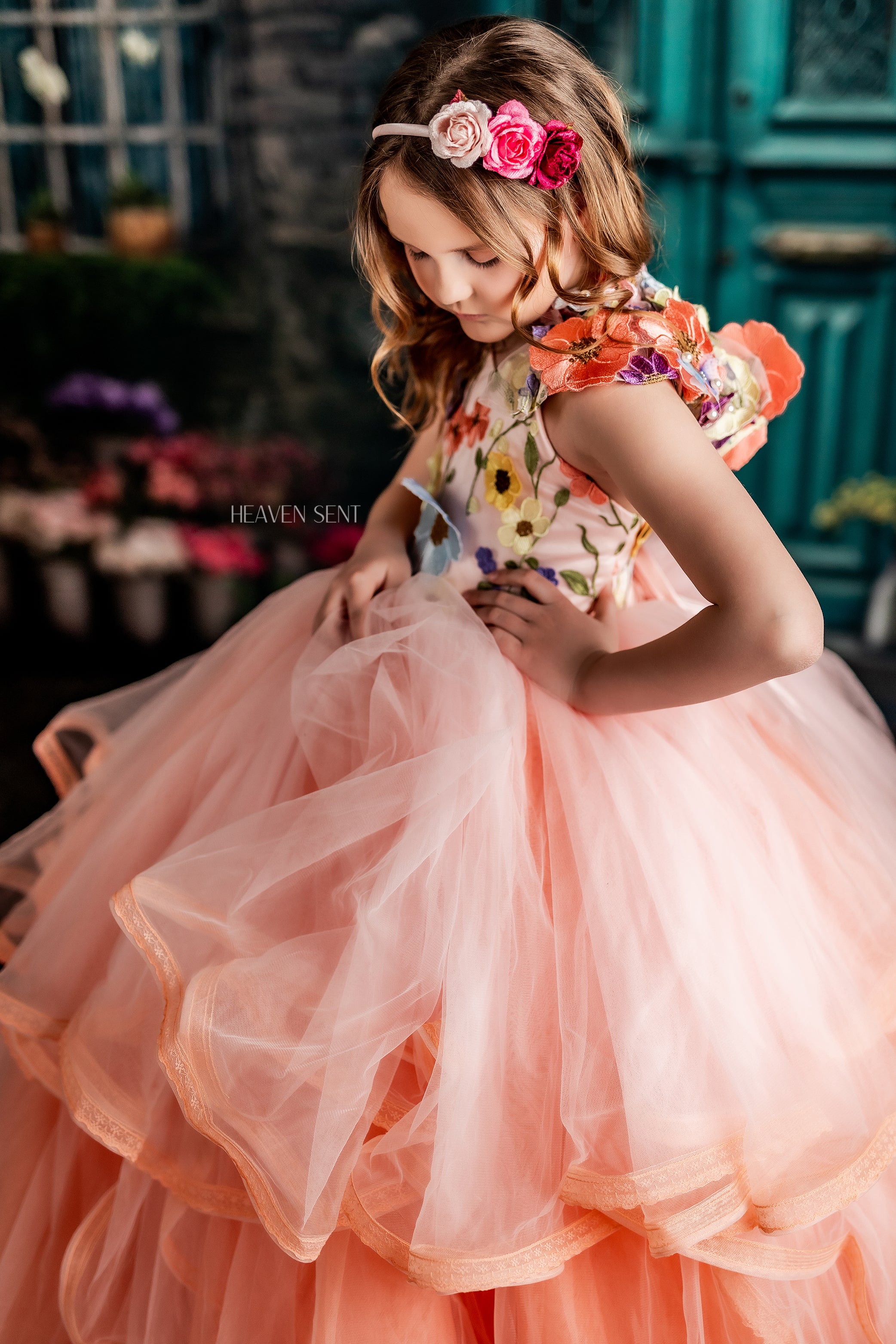 "Taylor" in Coral Peach - Floor Length Dress ( 7 Year - Petite 8 Year)
