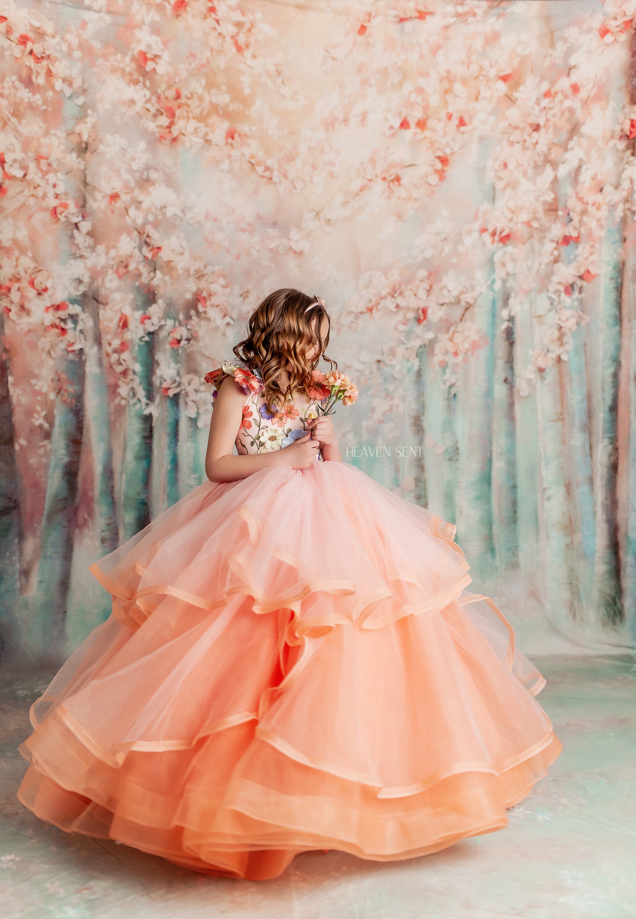 "Taylor" in Coral Peach - Floor Length Dress ( 7 Year - Petite 8 Year)